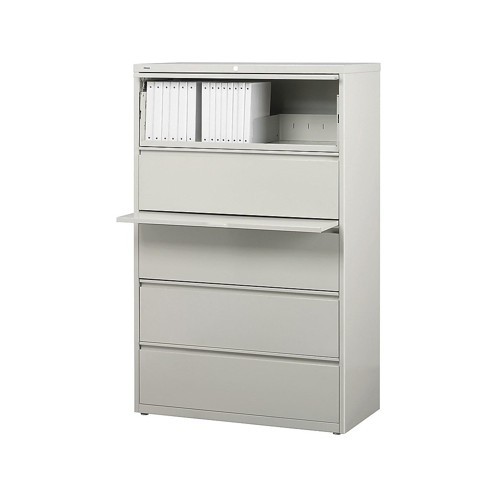 Staples 5 Drawer 36 Commercial Wide Lateral File Cabinet Light Gray pertaining to sizing 1000 X 1000