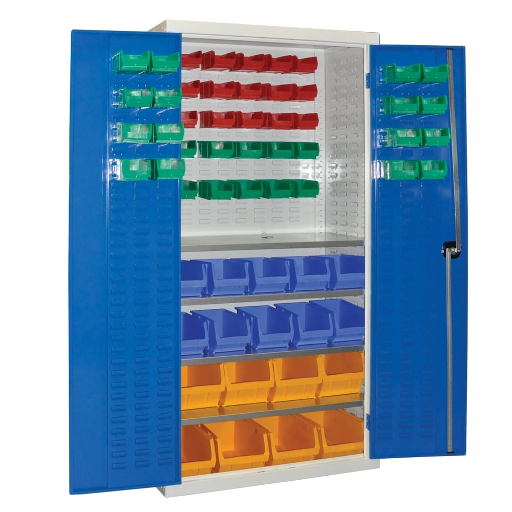 Steel Cupboards With Small Parts Storage Bins Parrs Workplace Equipment with regard to dimensions 1000 X 1000