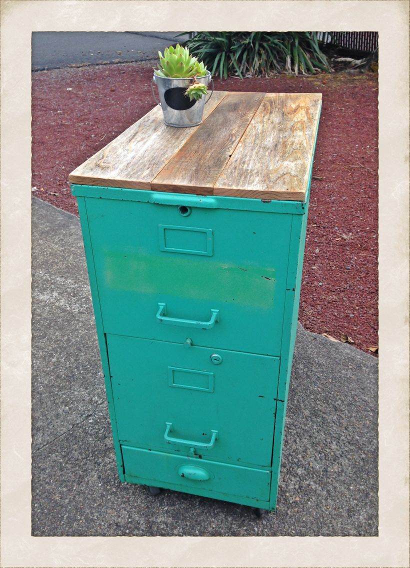 Steel Filing Cabinet With Original Paint Reclaimed Wood Top pertaining to size 820 X 1136