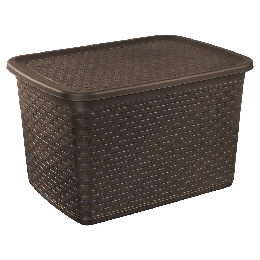 Sterilite 17 Gal Plastic Weave Storage Tote In Espresso 12786p04 with sizing 1000 X 1000