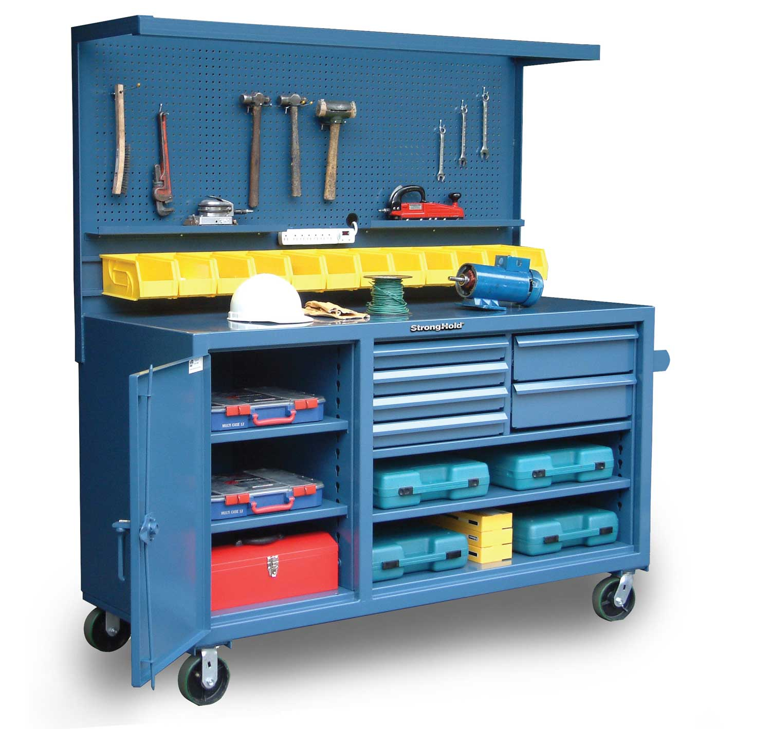 Strong Hold Mobile Workbench With Pegboard Bins And for measurements 1500 X 1419