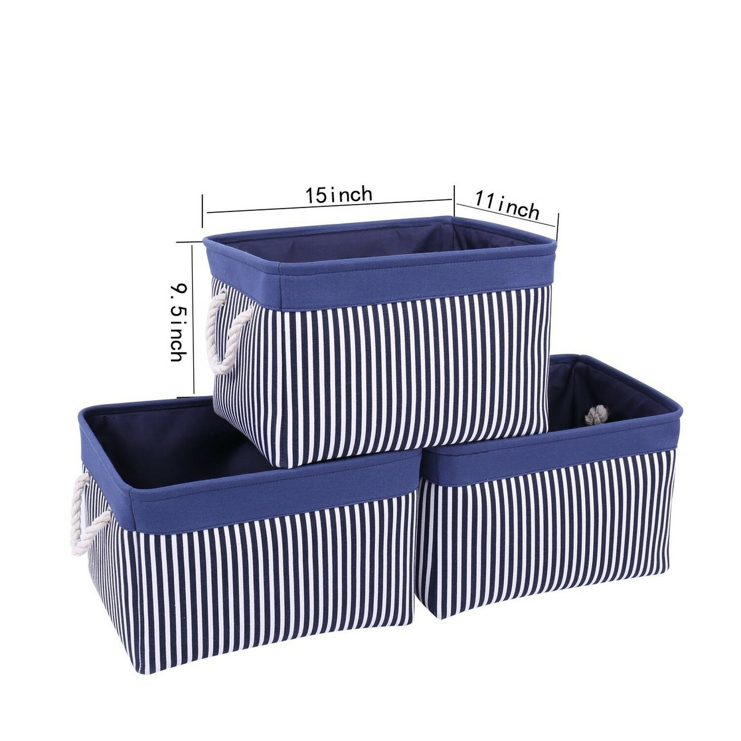 Tcafmac Large Navy Fabric Storage Basket Bin 3 Pack Collapsible For within size 1500 X 1500