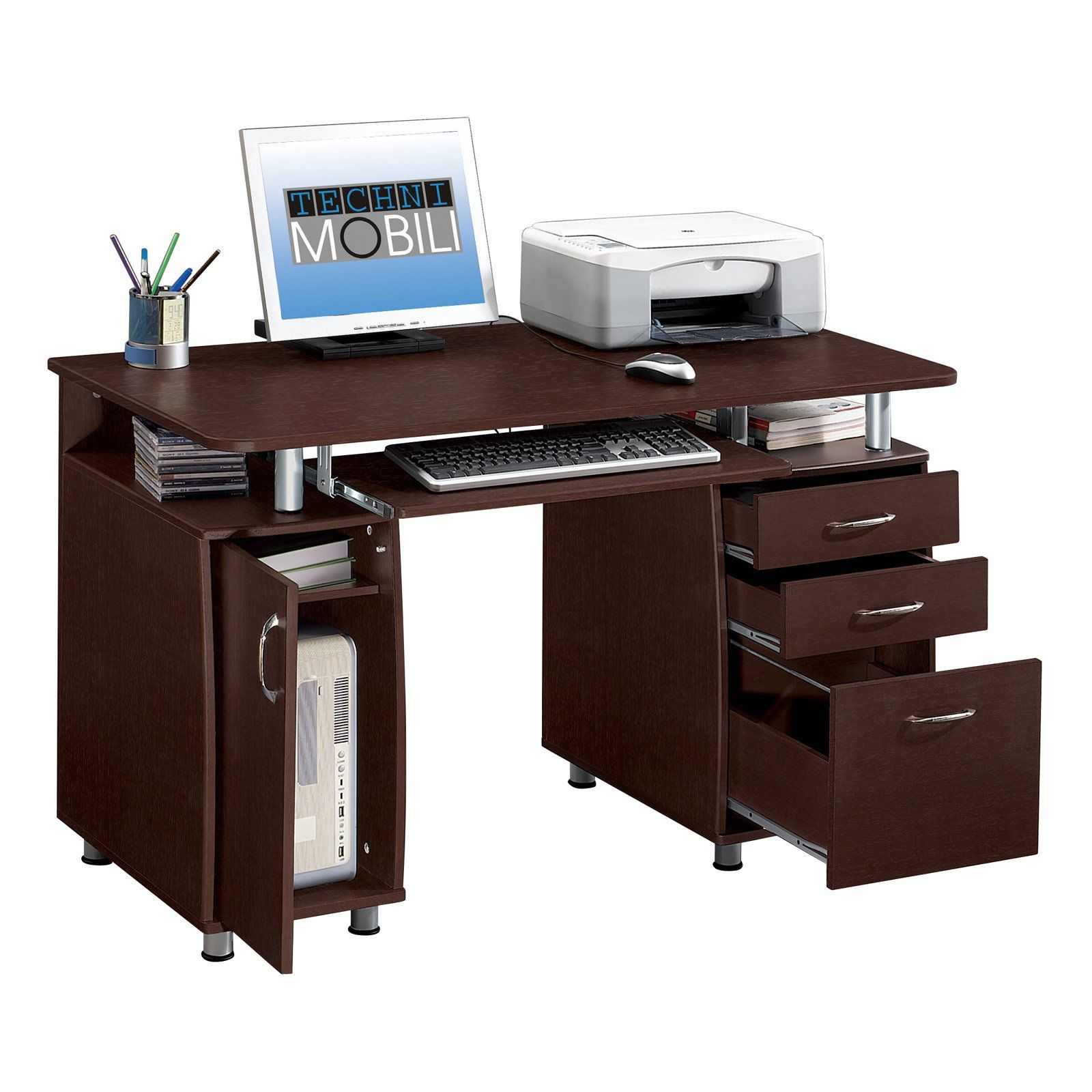 Techni Mobili Complete Computer Workstation With Cabinet And Drawers for sizing 1600 X 1600