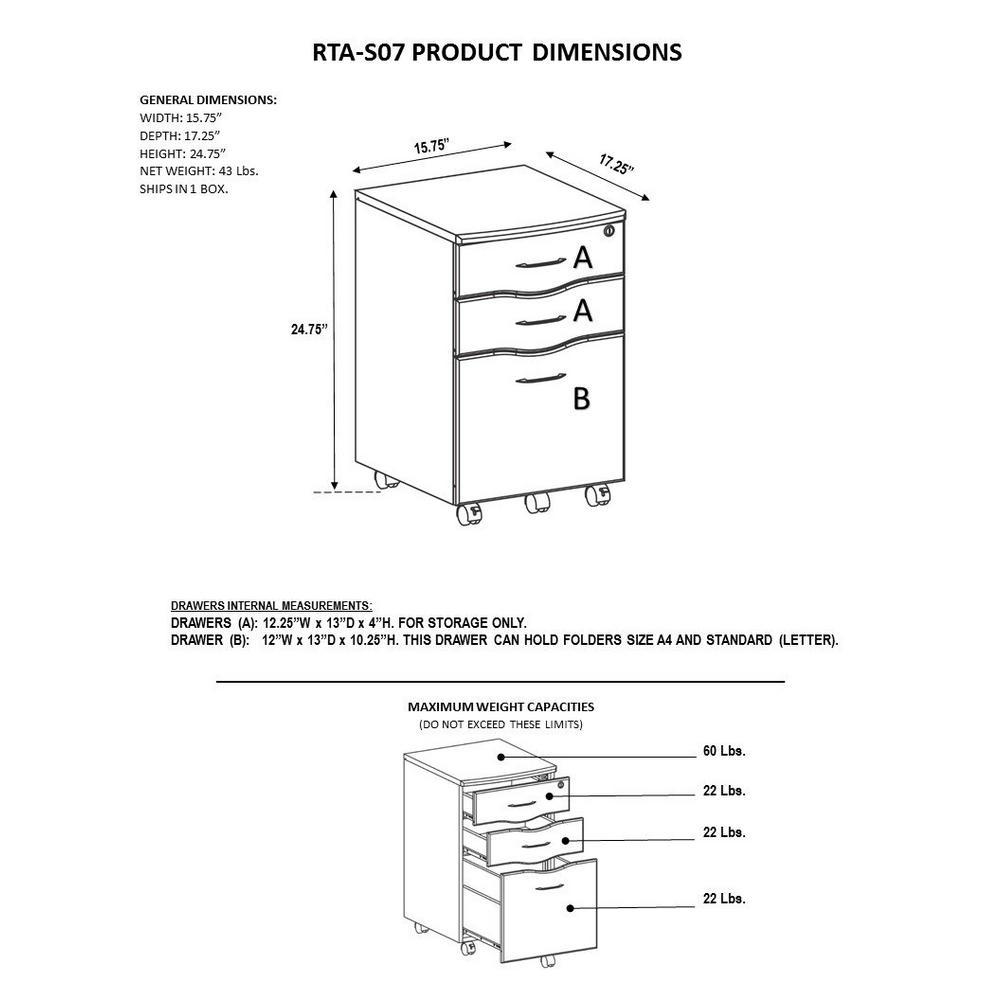 Techni Mobili Espresso Rolling Storage And File Cabinet Rta S07 Es18 with dimensions 1000 X 1000