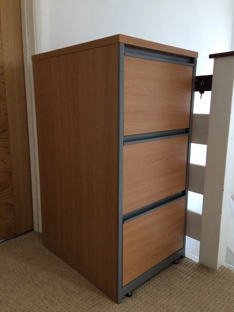 Three Drawer Lockable Metal And Wood Effect Filing Cabinet In Poole throughout measurements 768 X 1024