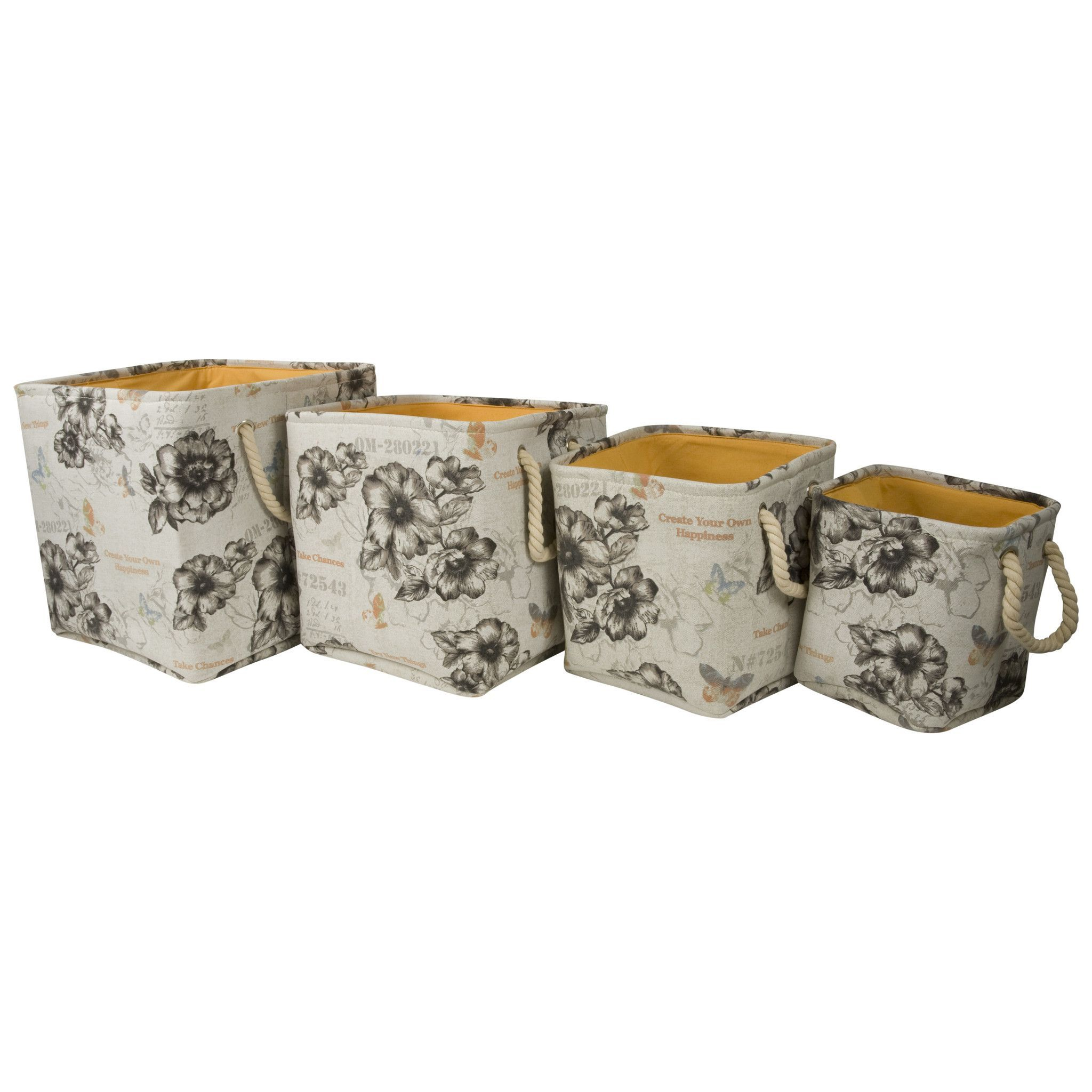 Totally Vintage Storage Bins Printed Canvas With Rope Handles Set in measurements 2048 X 2048