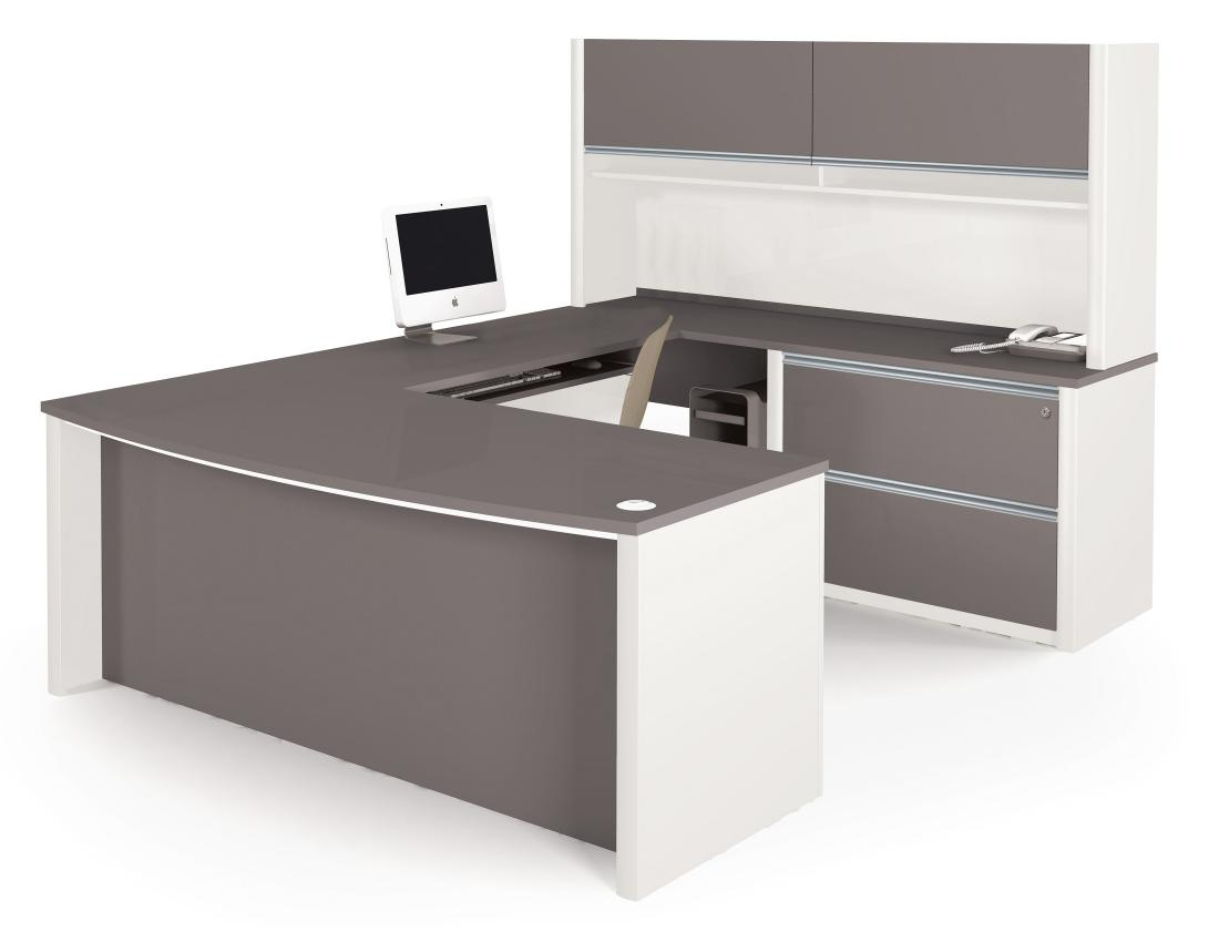 U Shaped Desk With Assembled Lateral File Cabinet And Hutch U throughout dimensions 1100 X 850