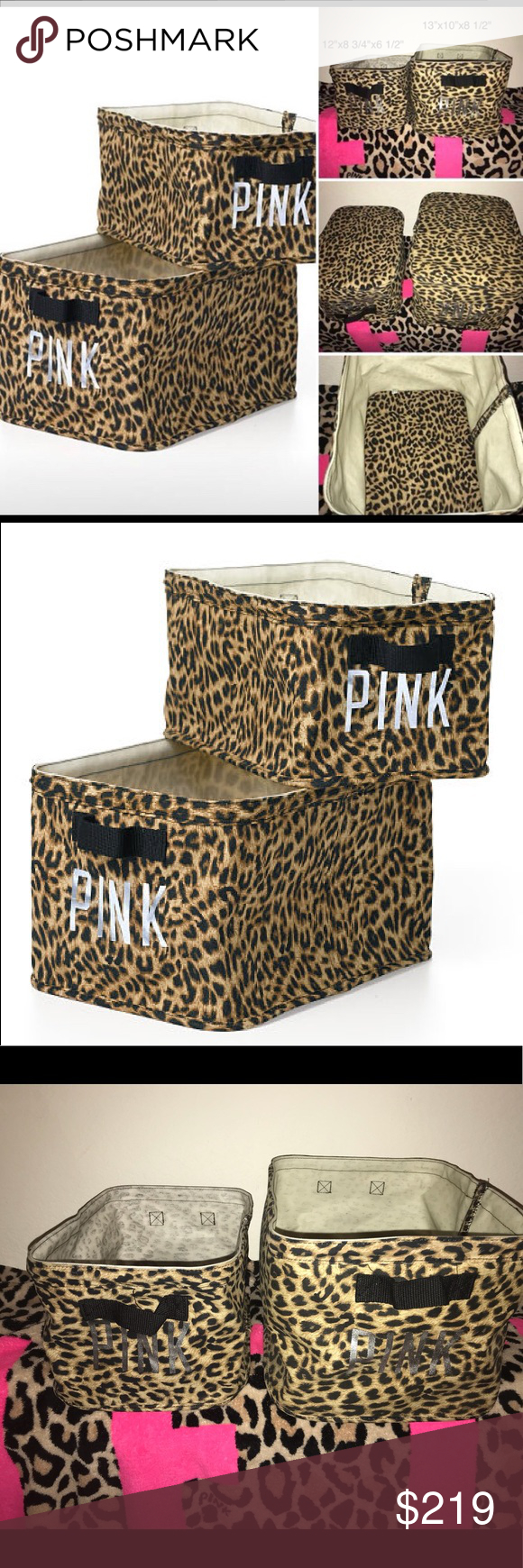Victorias Secret Pink Storage Bin Set 2 Cheetah Set Of Two intended for size 580 X 1740
