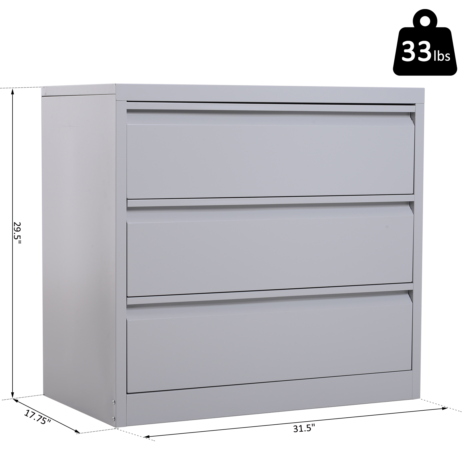 Vinsetto 18 Deep 3 Drawer File Cabinet Large Lateral Steel Metal intended for proportions 1600 X 1600
