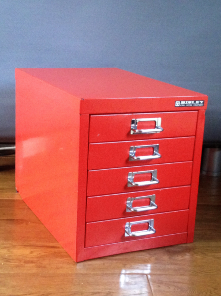 Vintage Home Office Filing Cabinet With Red Glossy Bisley File intended for proportions 870 X 1168