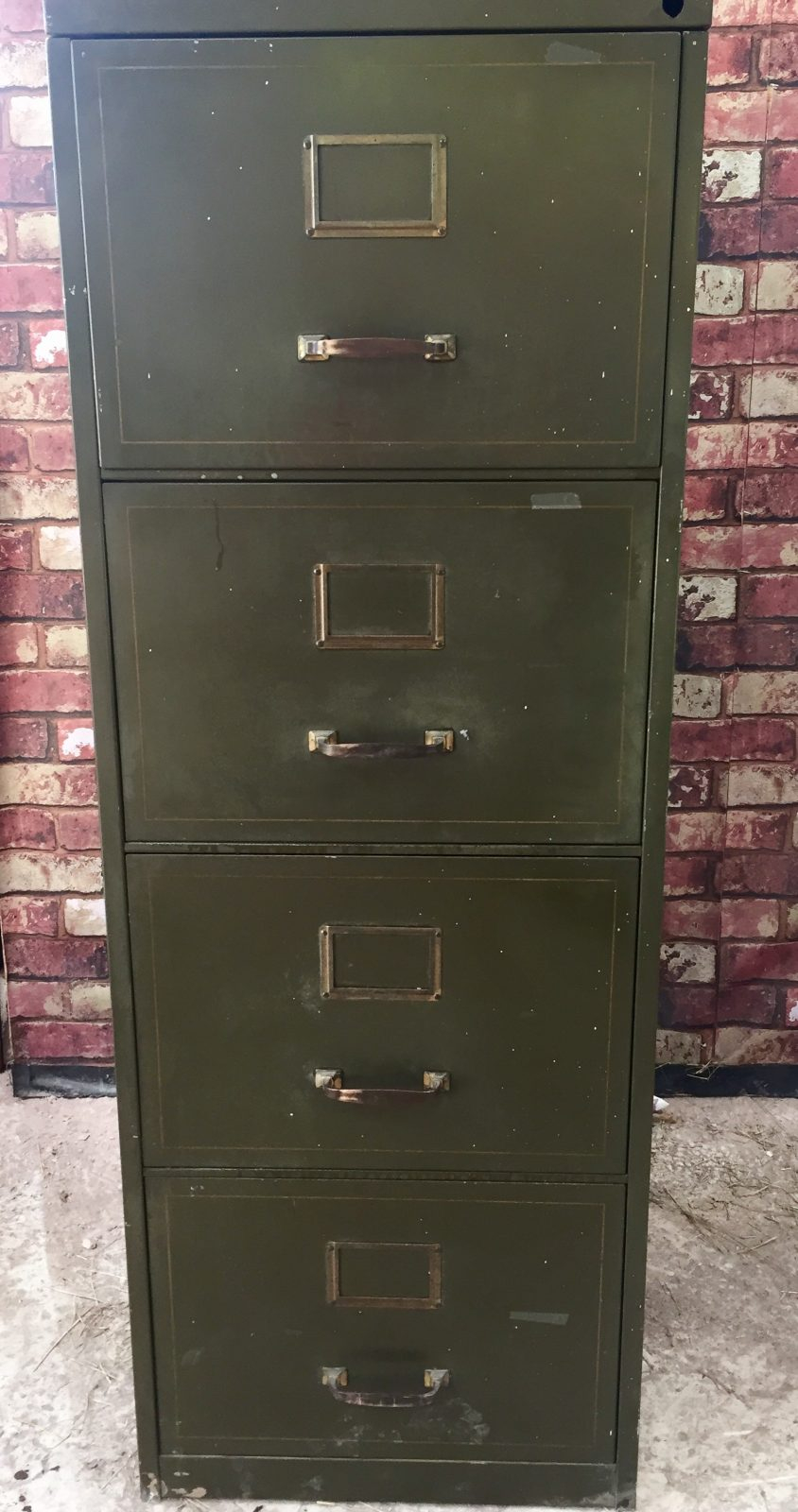 Vintage Industrial 1930s Office Green Four 4 Drawer Filing Cabinet pertaining to proportions 844 X 1600