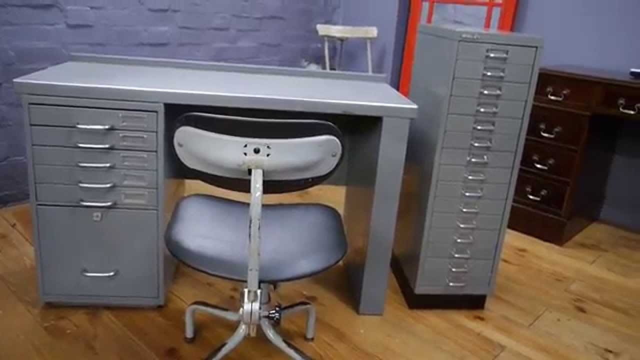 Vintage Industrial Metal Pedestal Desk Bisley Filing Cabinet throughout proportions 1280 X 720