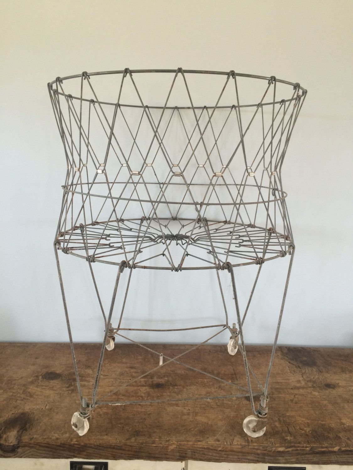 Vintage Original Collapsable Wire Laundry Basket On Wheels Rolling within dimensions 1125 X 1500