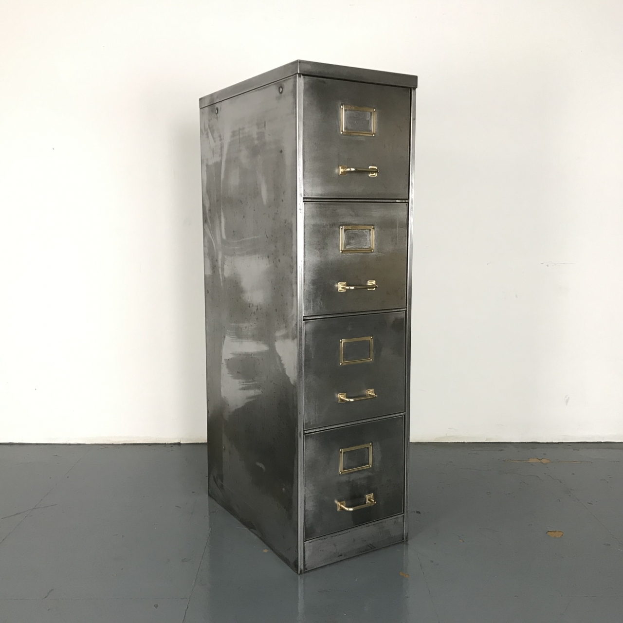 Vintage Polished Steel Slim 4 Drawer Filing Cabinet Lovely And inside proportions 1280 X 1280