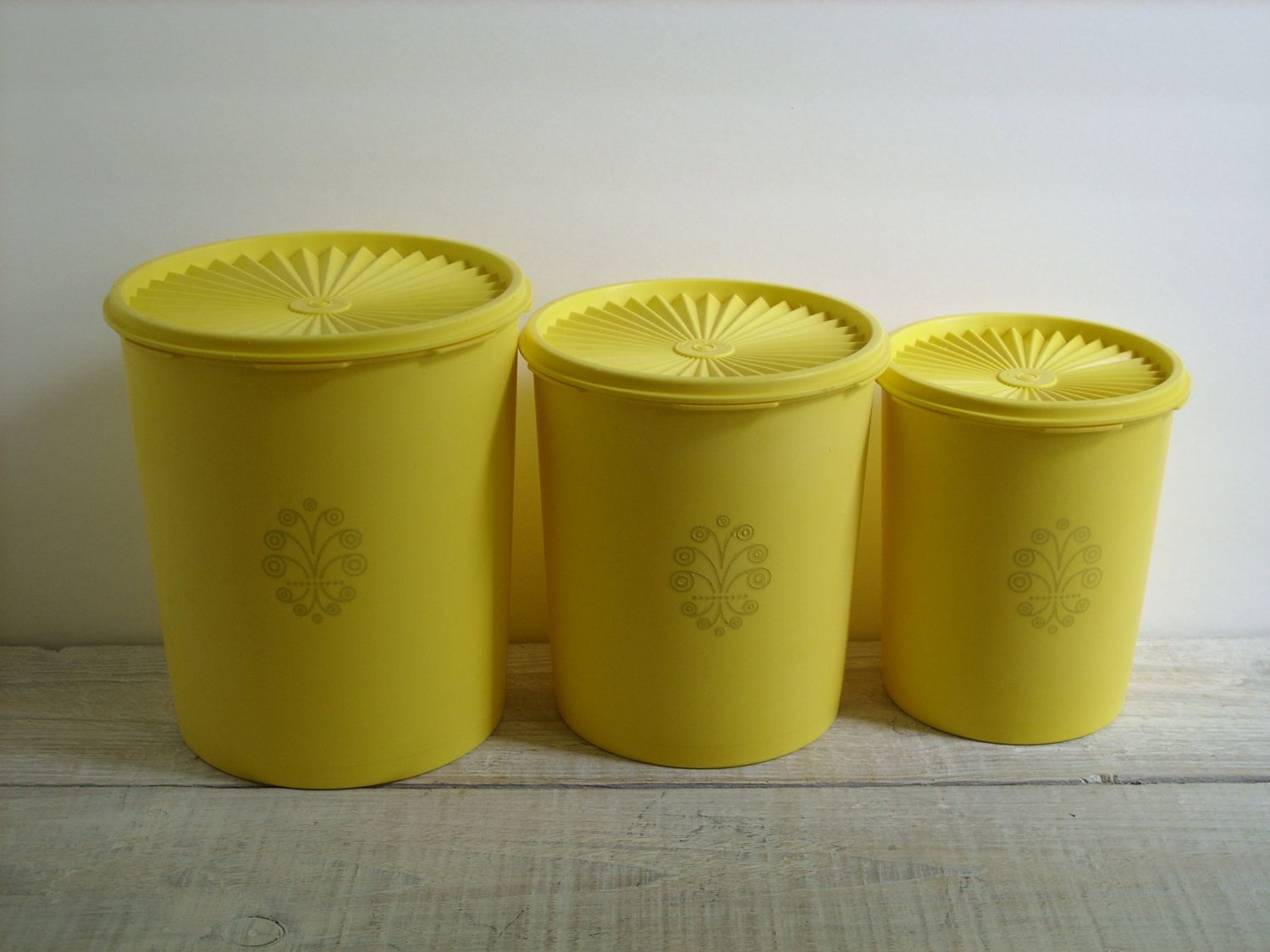 Vintage Yellow Tupperware Canister Set 70s Kitchen Decor with regard to dimensions 1500 X 1125