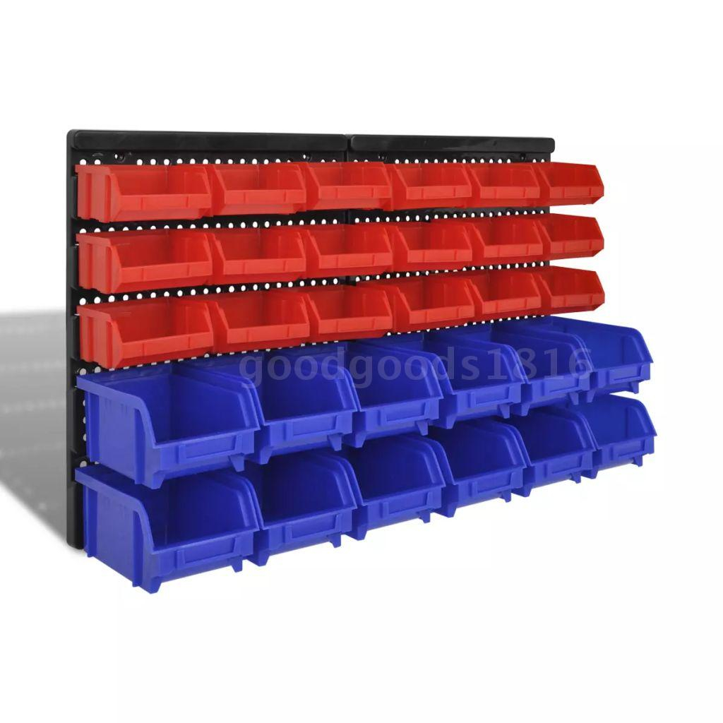 Wall Mounted Garage Plastic Storage Bin Set 30 Pcs Blue Red P7w5 regarding size 1024 X 1024
