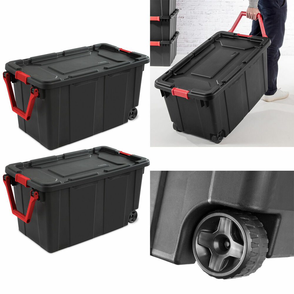 Wheeled Tote Plastic Storage Container Box 40 Gal 2 Pack Organizer intended for size 1000 X 1000