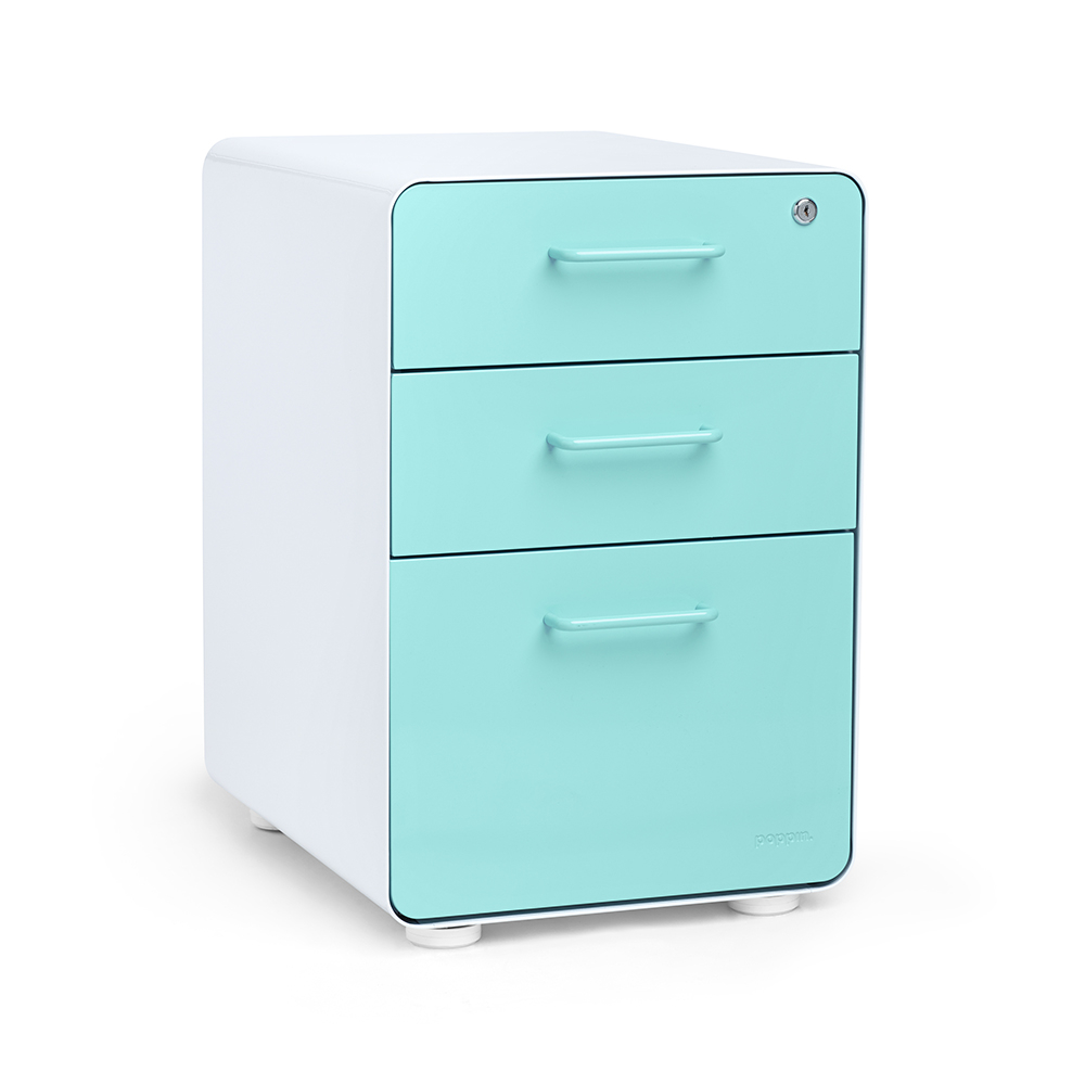 White Aqua Stow 3 Drawer File Cabinet Poppin for proportions 1000 X 1000