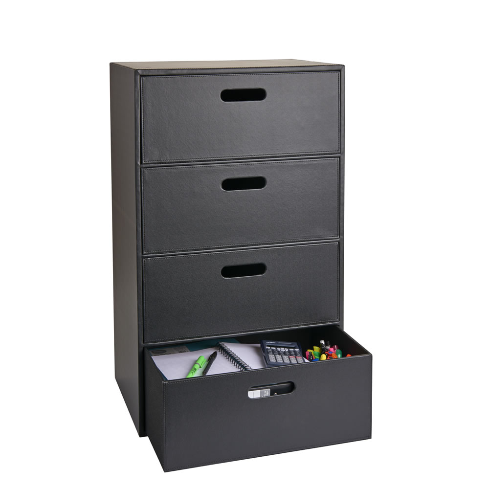 Wilko Black 4 Drawer Faux Leather Storage Tower Wilko within measurements 1000 X 1000