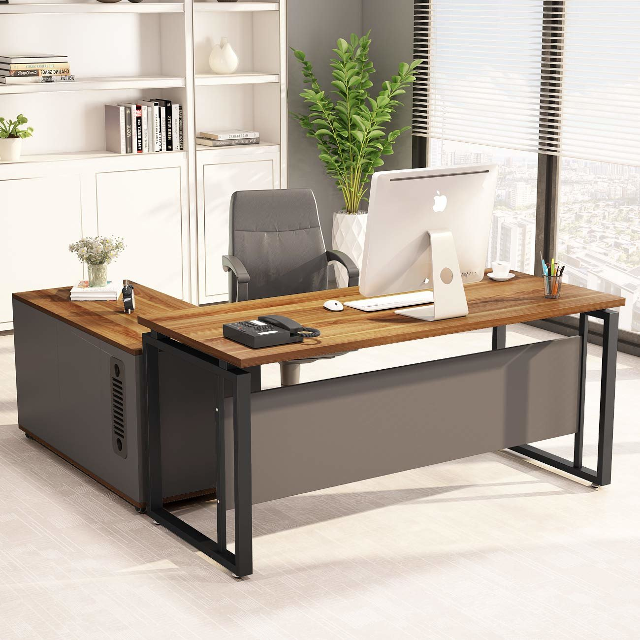 Williston Forge Plumlee L Shaped Computer Desk With File Cabinet intended for sizing 1300 X 1300