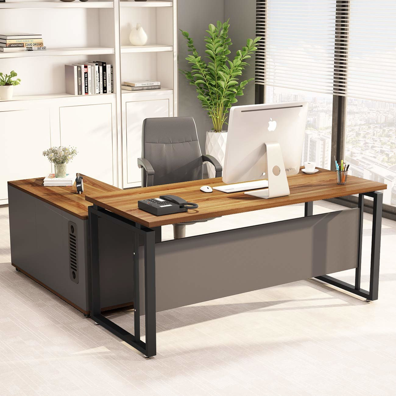 Williston Forge Plumlee L Shaped Computer Desk With File Cabinet throughout sizing 1300 X 1300