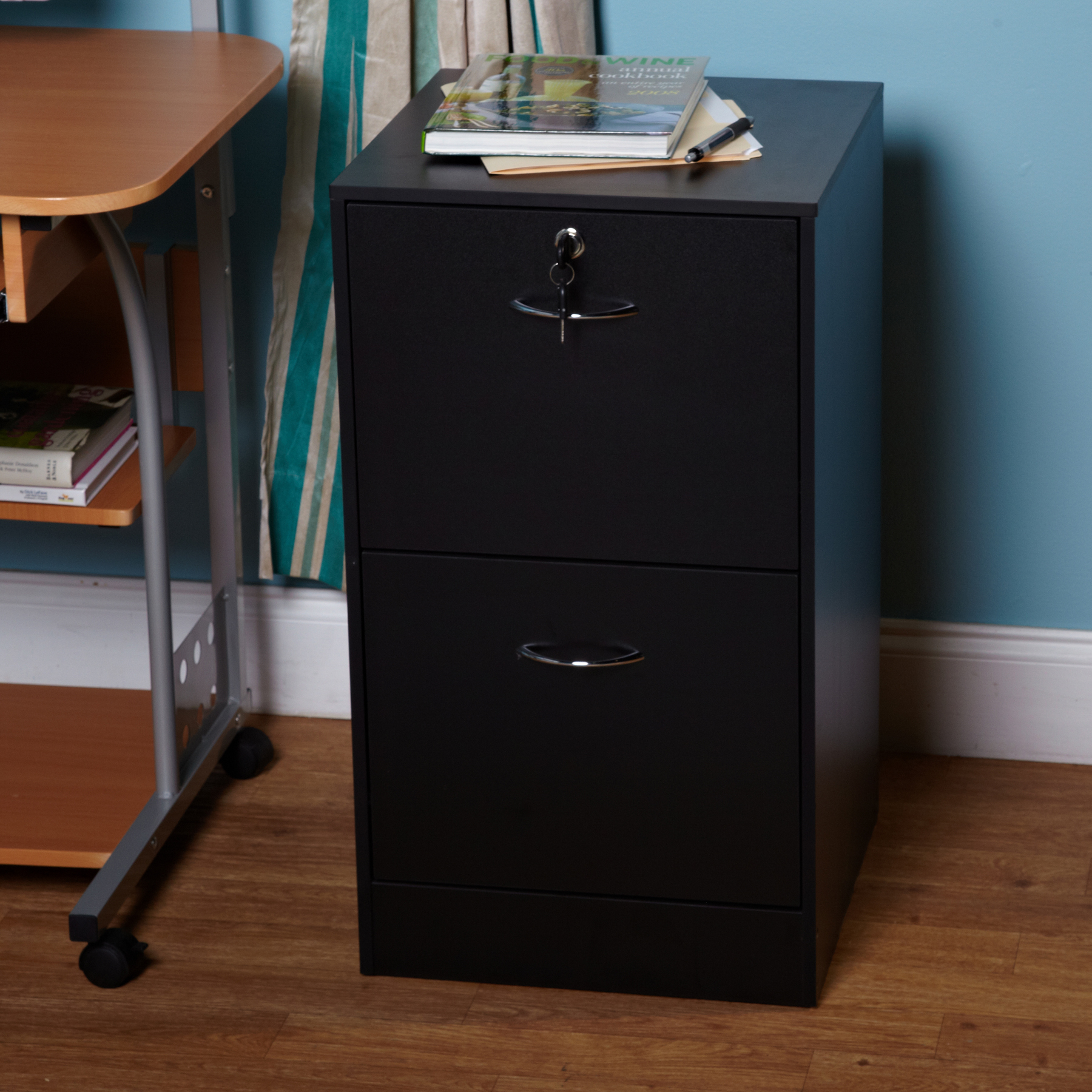 Wilson 2 Drawer Vertical Wood Lockable Filing Cabinet Black for sizing 1800 X 1800