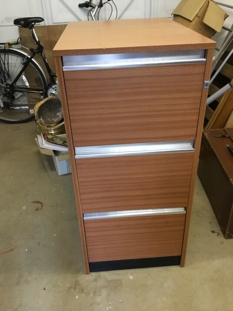 Wood Effect Three Drawer Filing Cabinet Complete With Loads Of File for measurements 768 X 1024