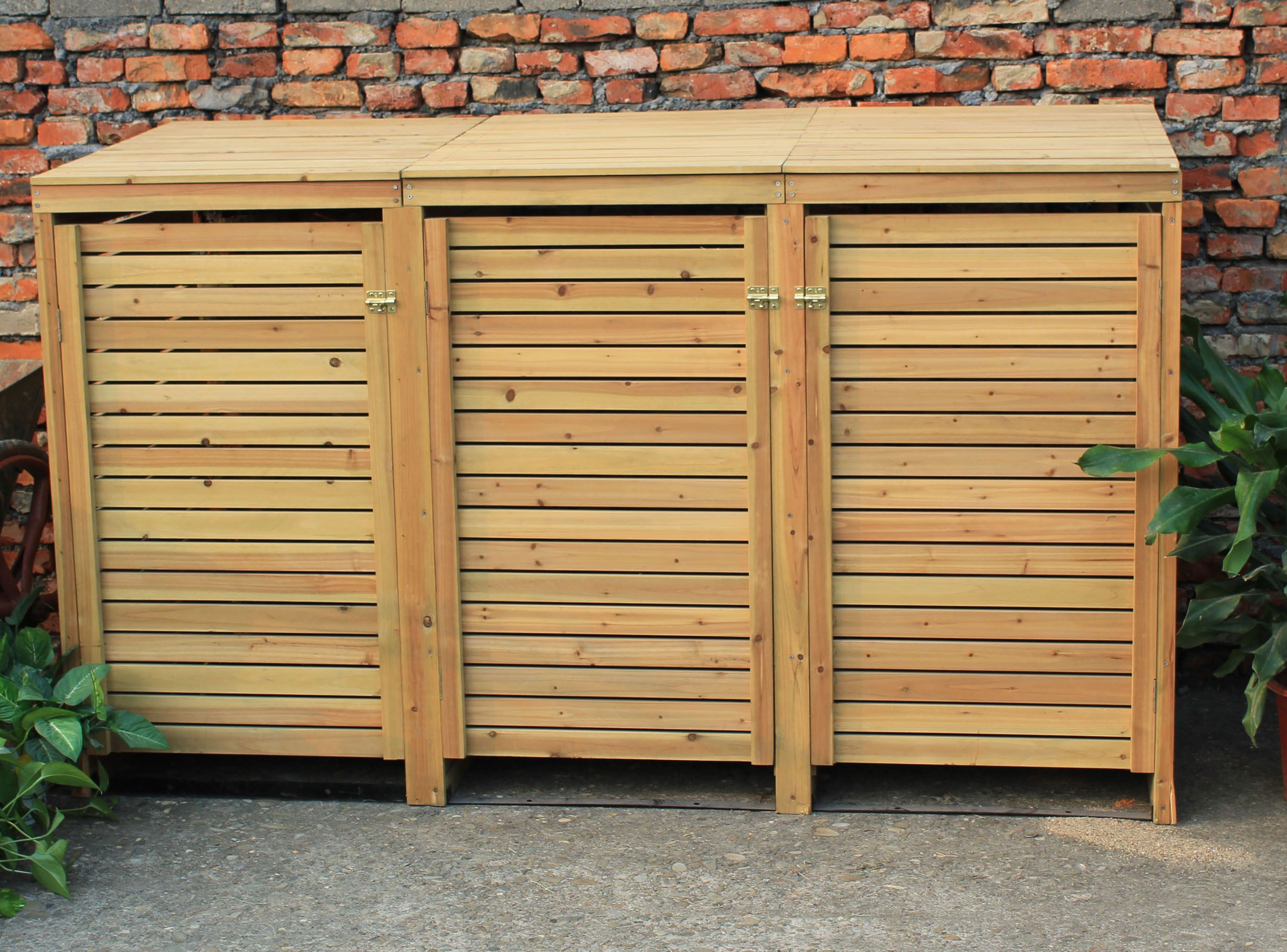 Wooden Triple Bin Storage In 2019 Courtyard Garden Storage Units with proportions 2452 X 1815