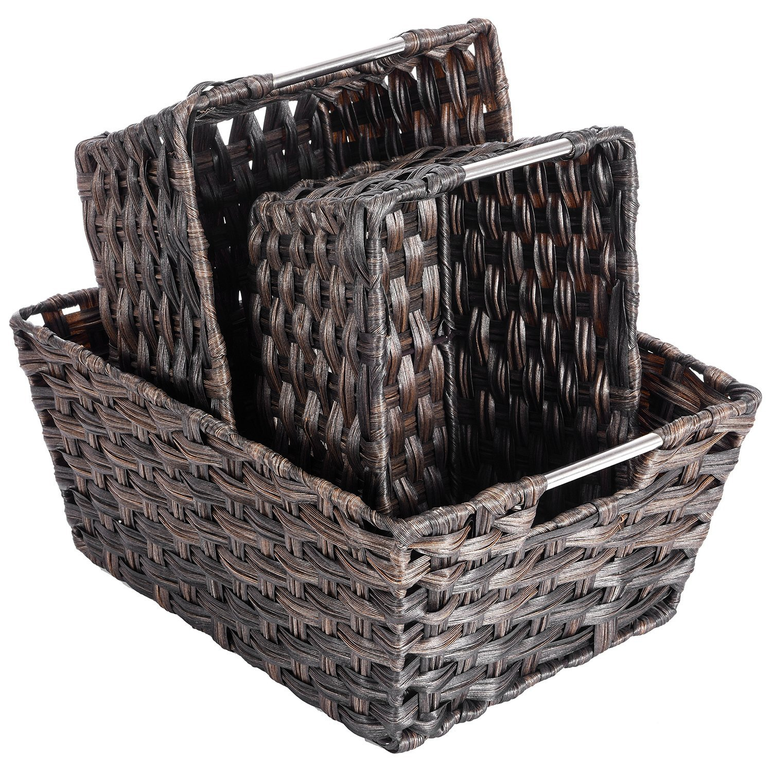 Woven Baskets Maidmax Rectangular Rattan Storage Baskets With Metal throughout size 1500 X 1500