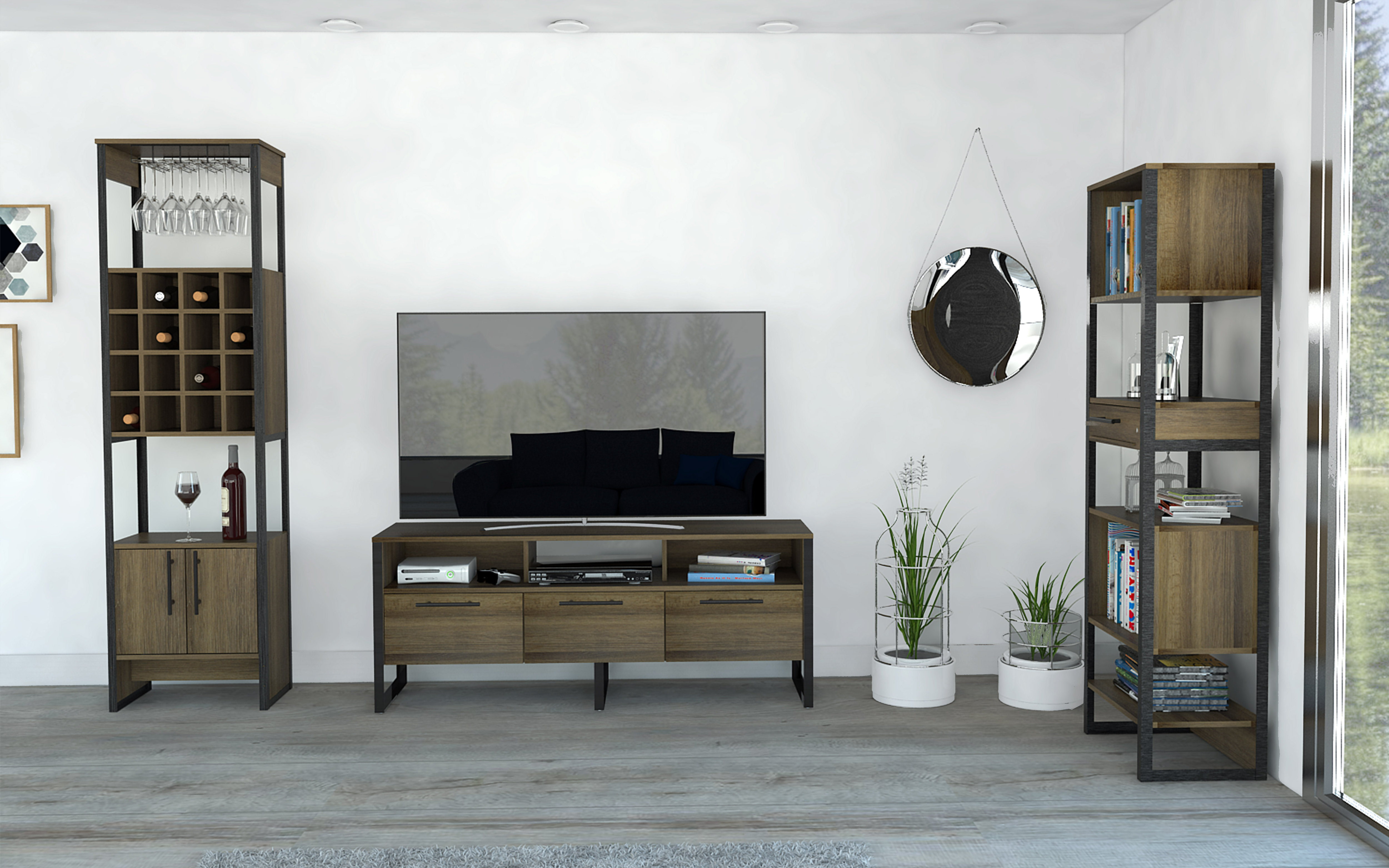 3pc Magnum Collection Livingroom Set Includes Bar Cabinet Tv Stand Bookcase throughout sizing 5000 X 3125