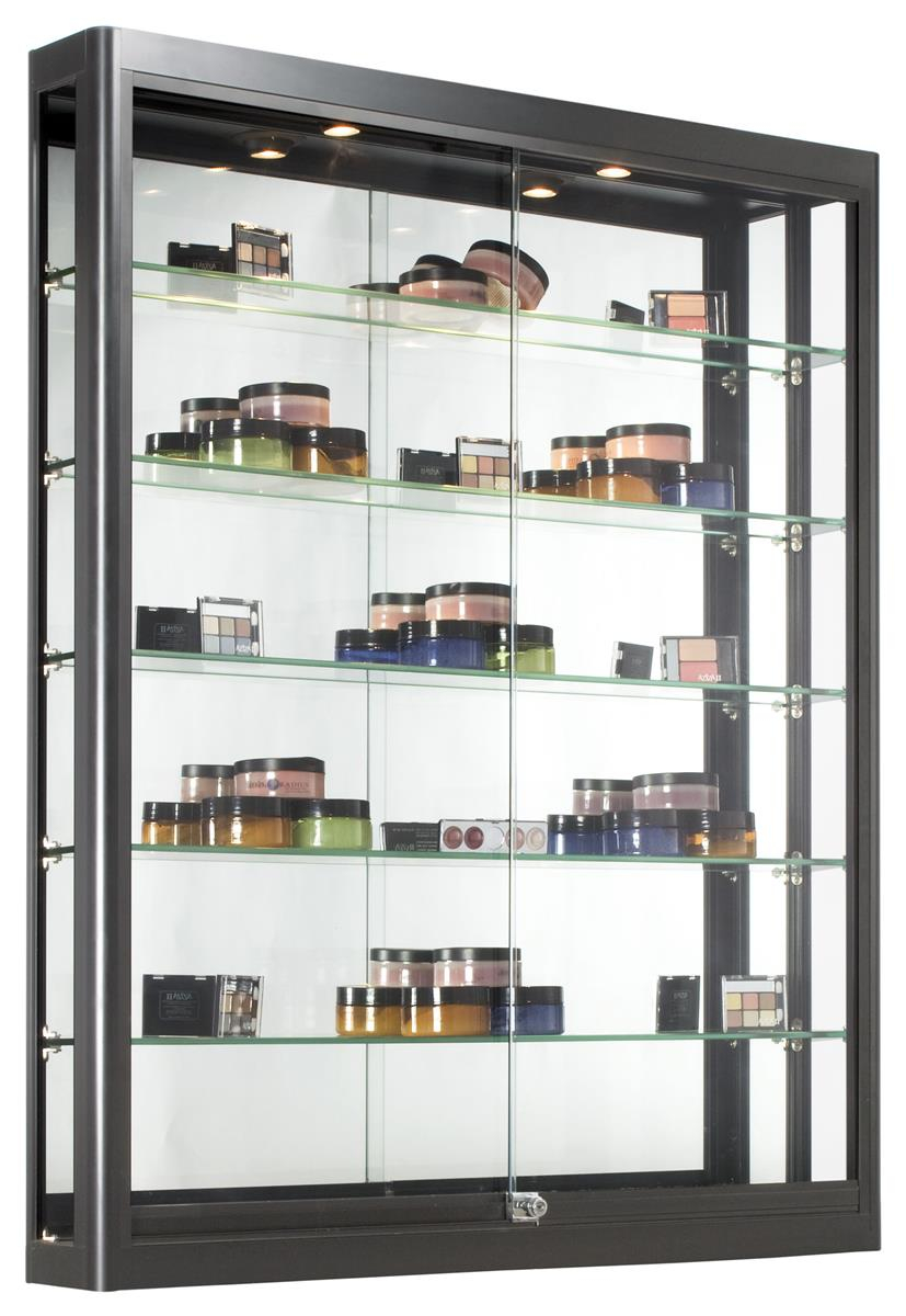 3x4 Wall Mounted Display Case Wslider Doors Mirror Back Locking Black inside measurements 827 X 1200