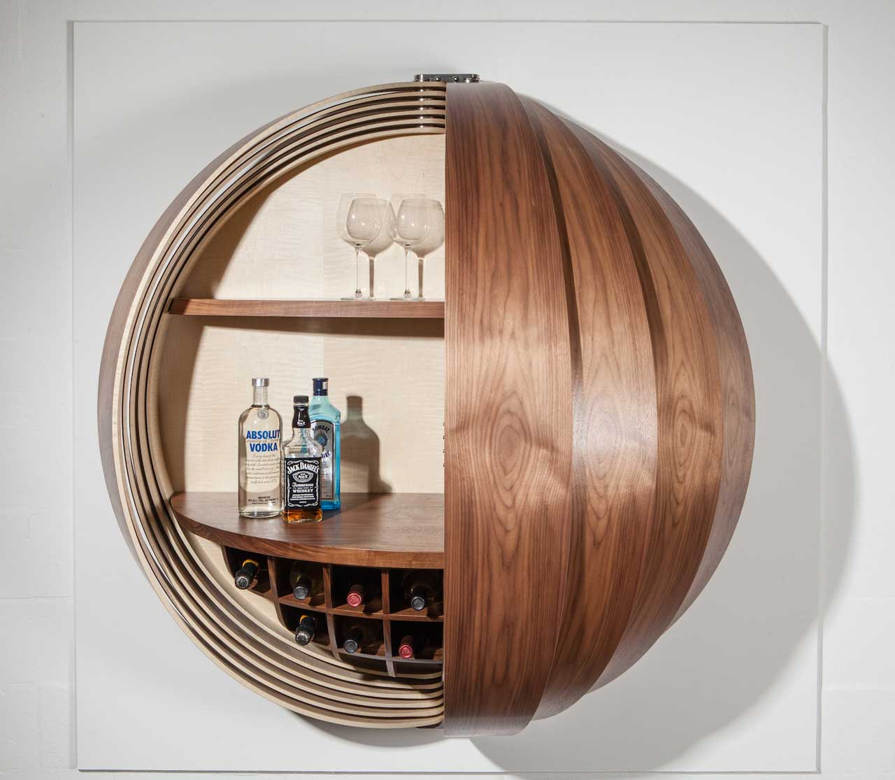 A Wall Mounted Bar Cabinet Inspired A Spinning Coin intended for size 1280 X 1115