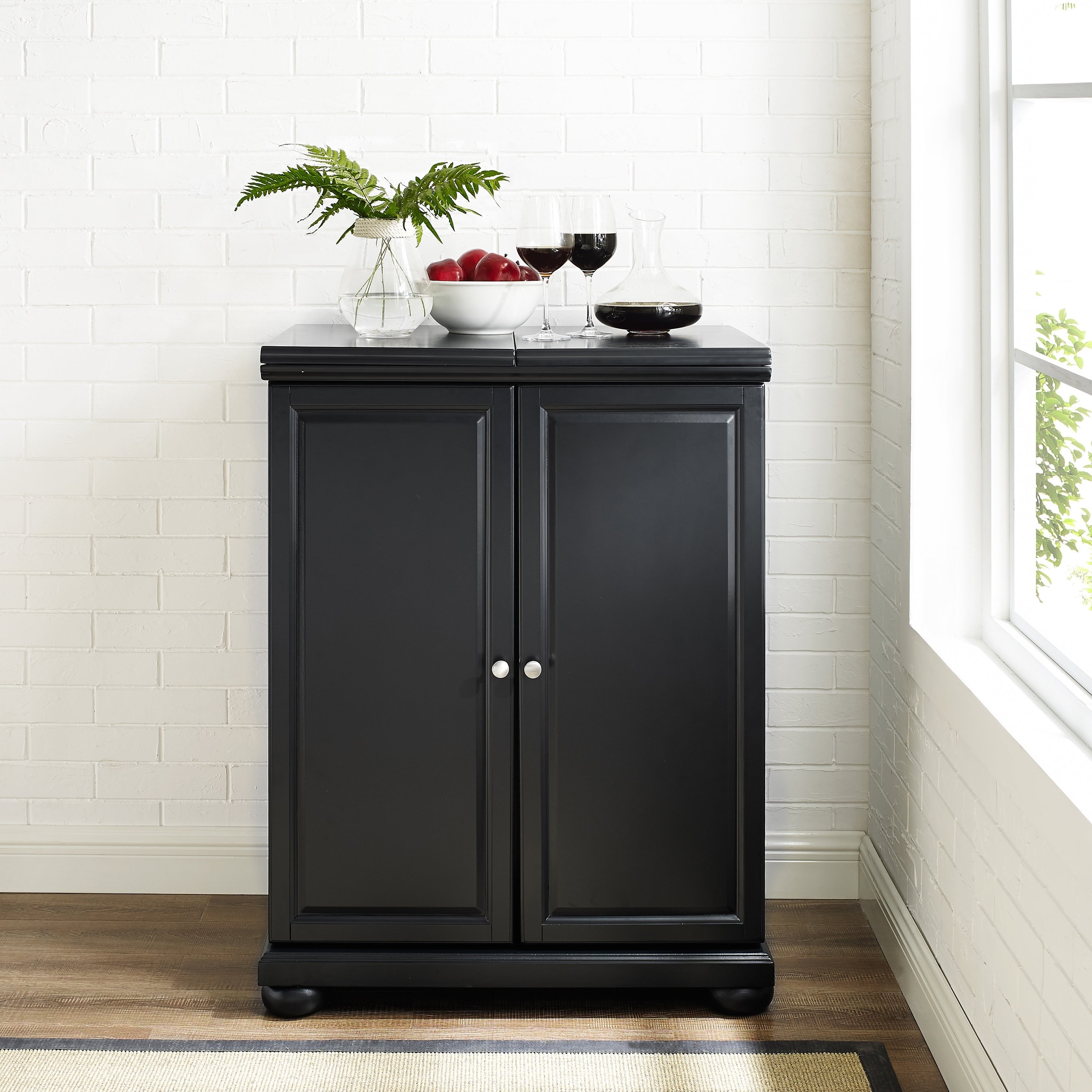 Alexandria Black Finish Expandable Bar Cabinet Na intended for size 3000 X 3000