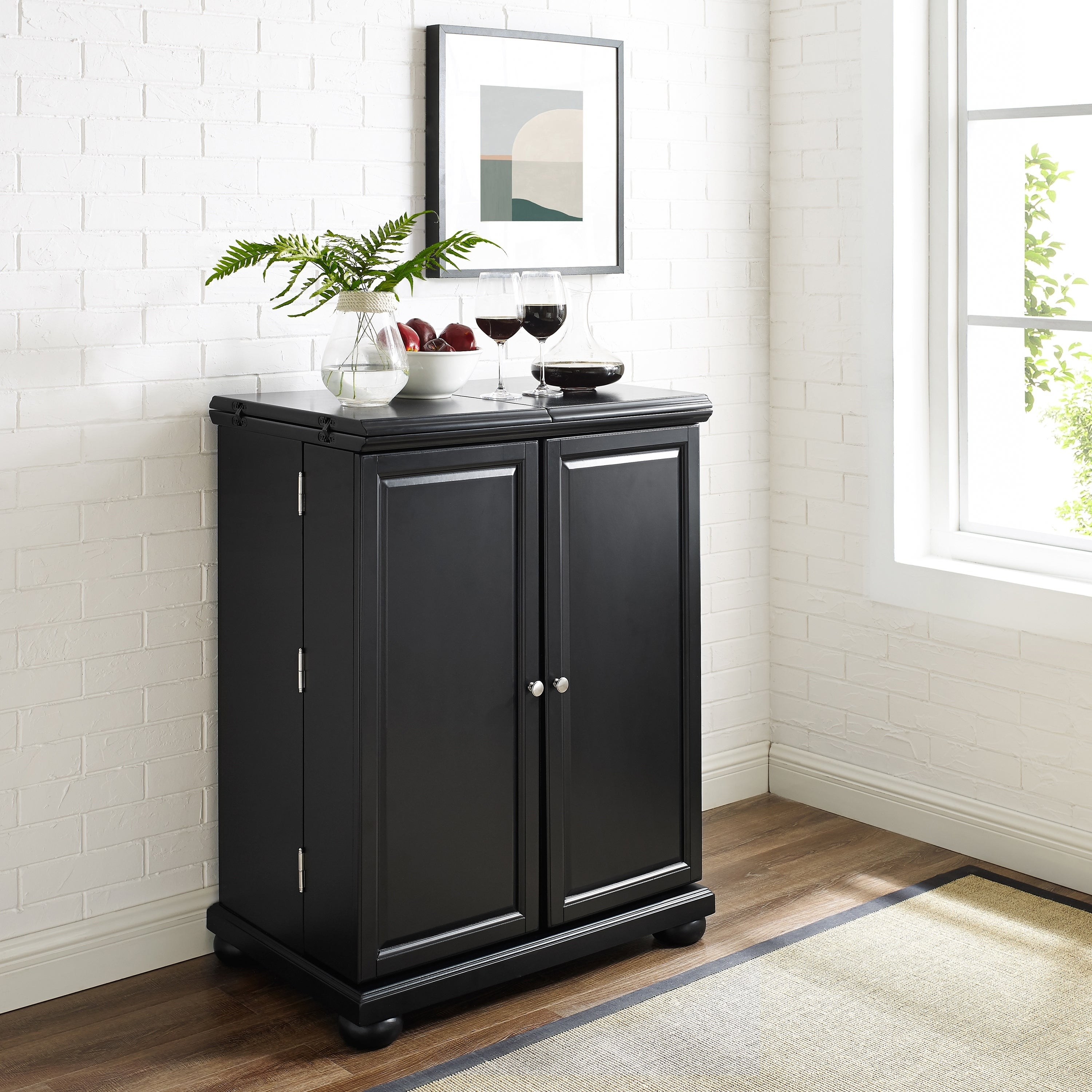 Alexandria Black Finish Expandable Bar Cabinet Na intended for sizing 3000 X 3000
