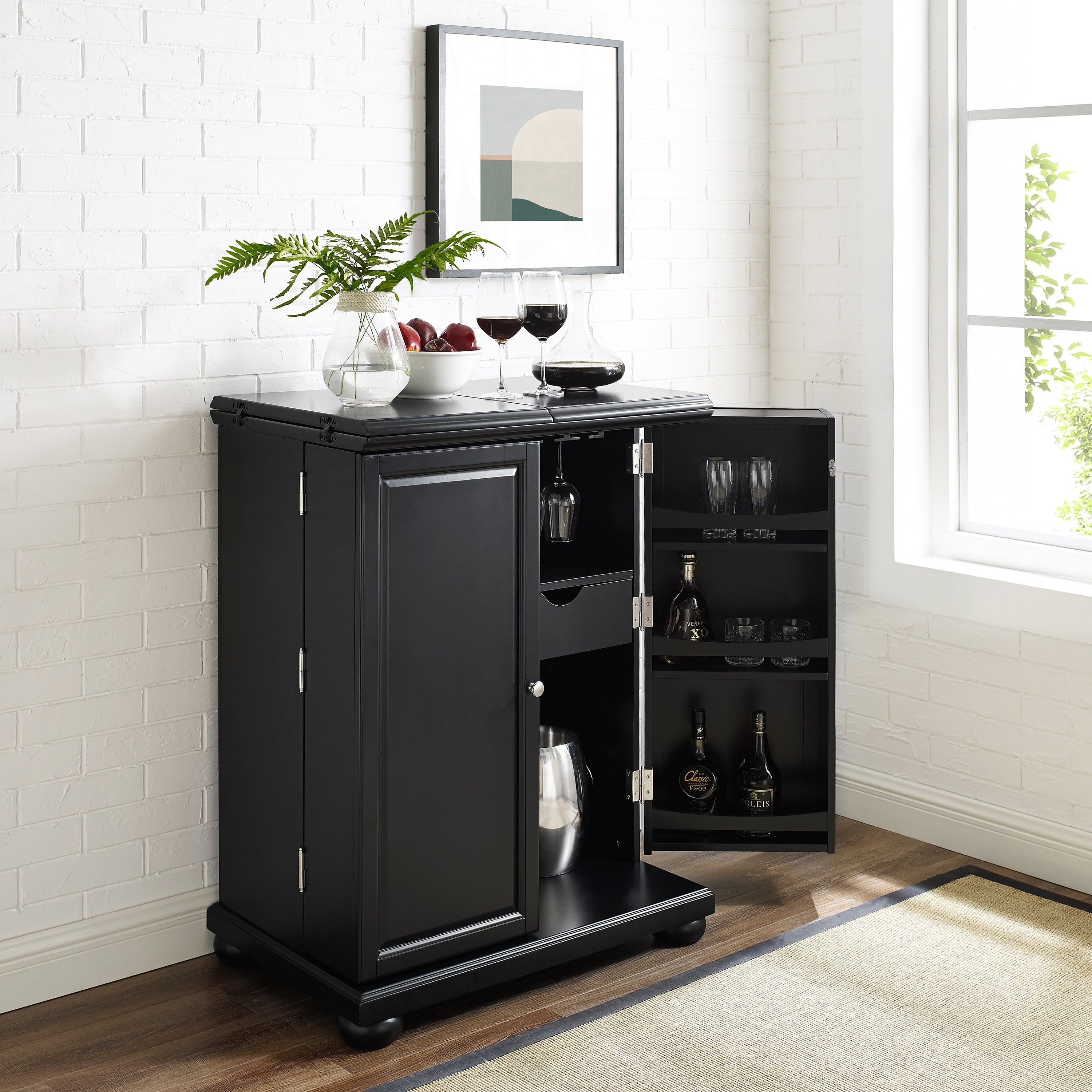 Alexandria Black Finish Expandable Bar Cabinet Na intended for sizing 3000 X 3000