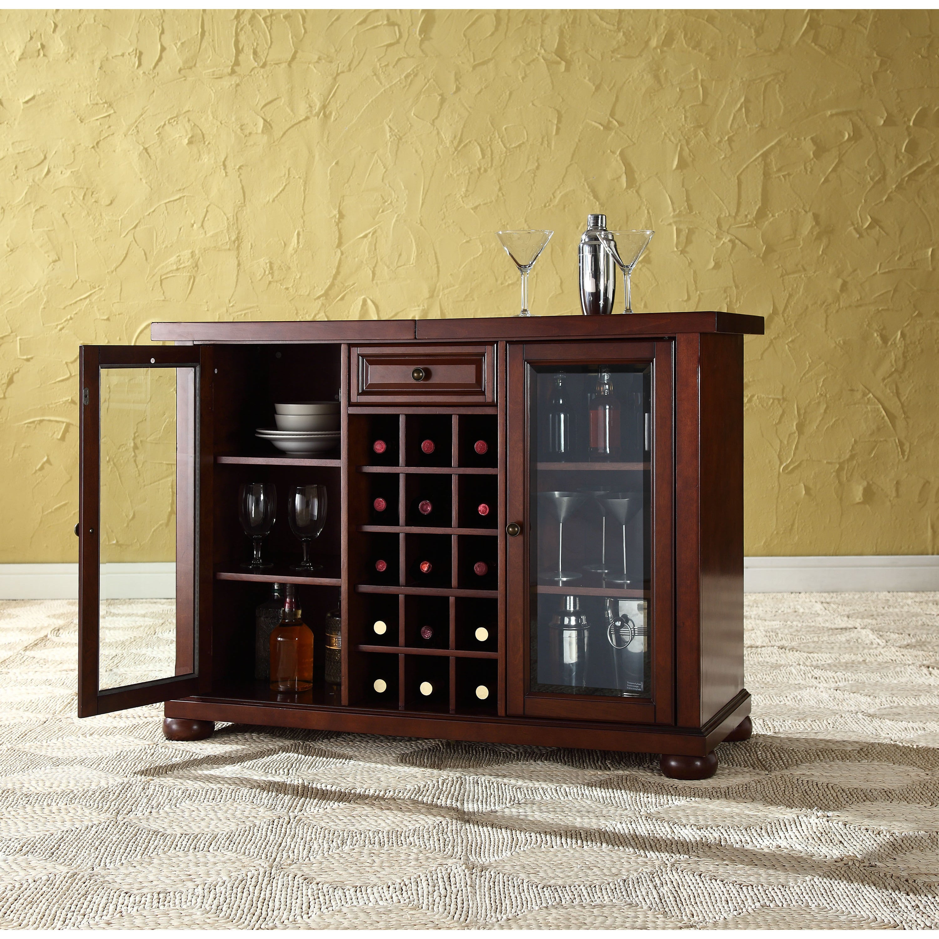 Alexandria Sliding Top Bar Cabinet Vintage Mahogany throughout size 3000 X 3000