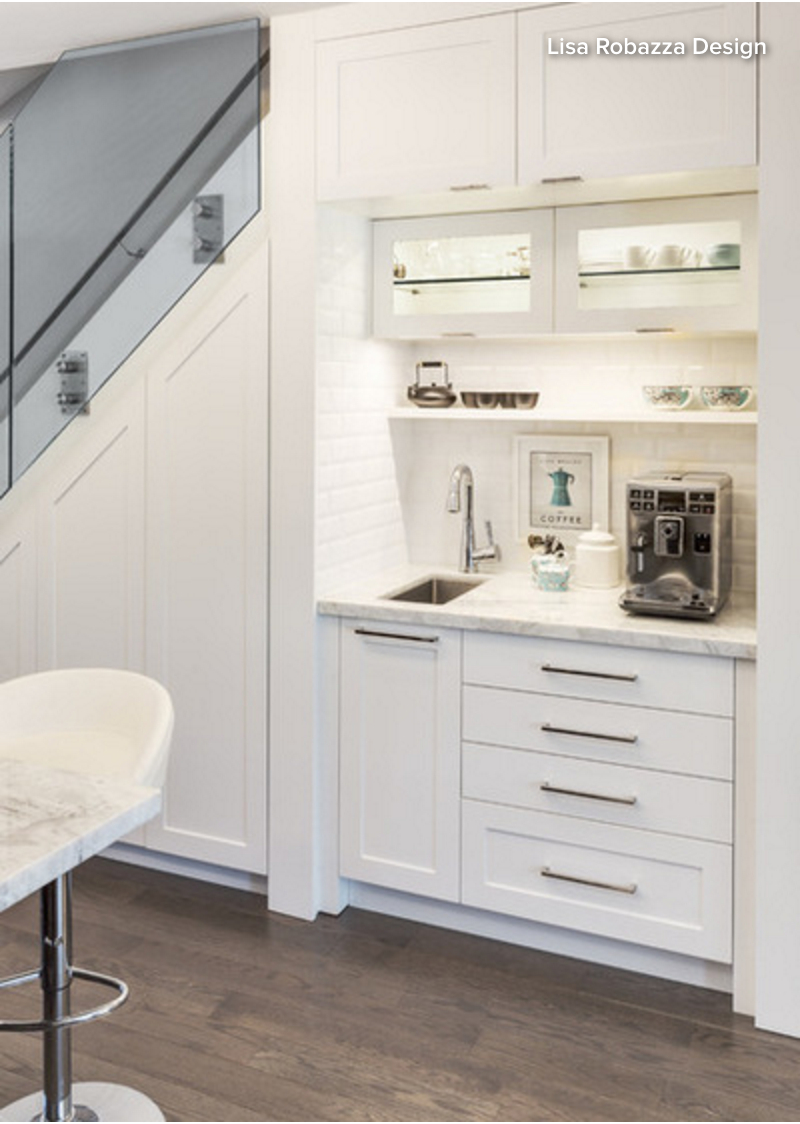 All White Bar Nook With Small Sink Drawers Coffee Station in size 800 X 1124