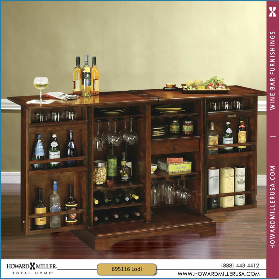 Americana Cherry Hinged Door Portable Wine Bar Cabinet 695116 Howard Miller for size 900 X 900