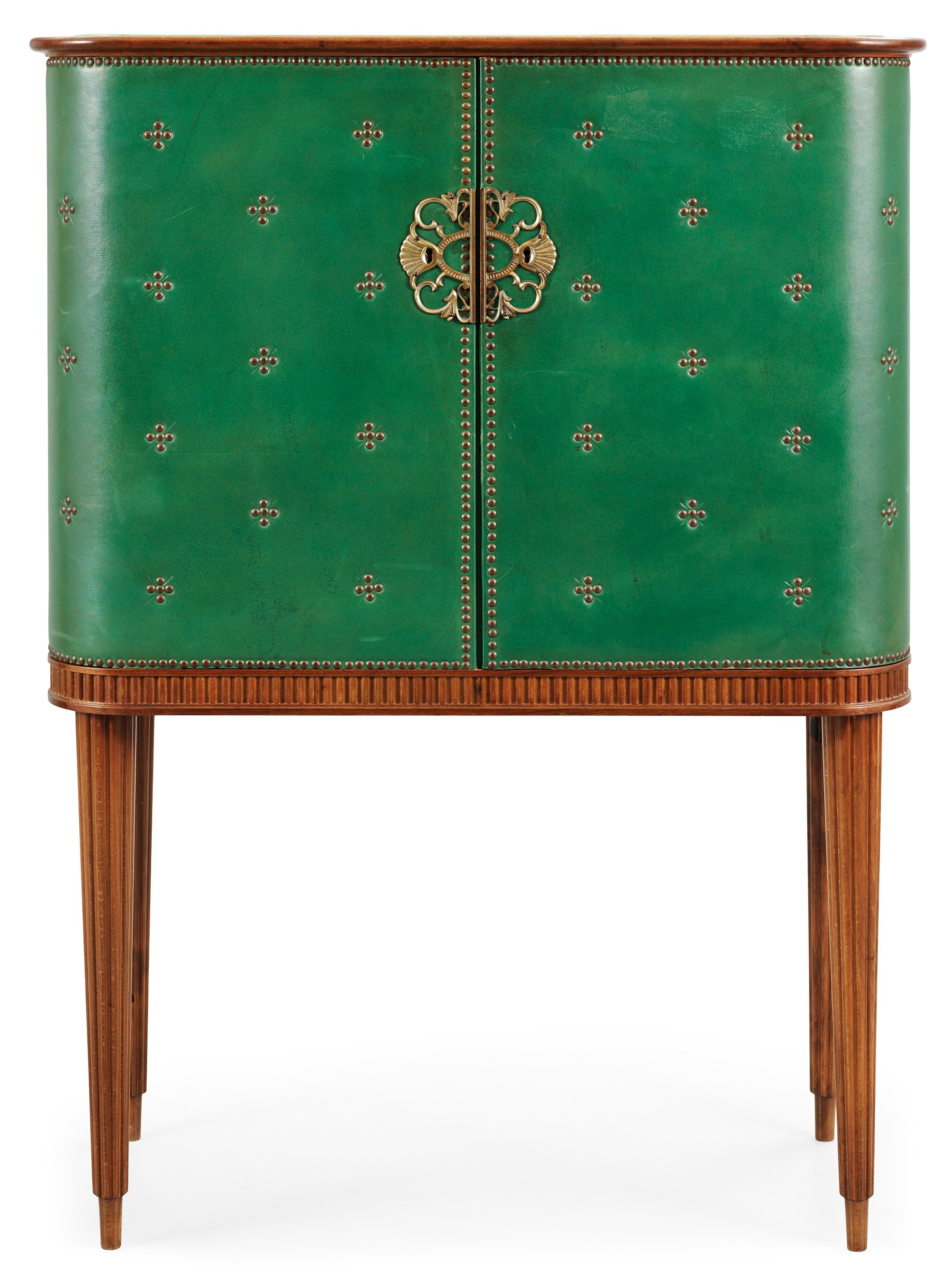 An Swedish Bar Cabinet With Green Leather And Brass Nails within measurements 2552 X 3454