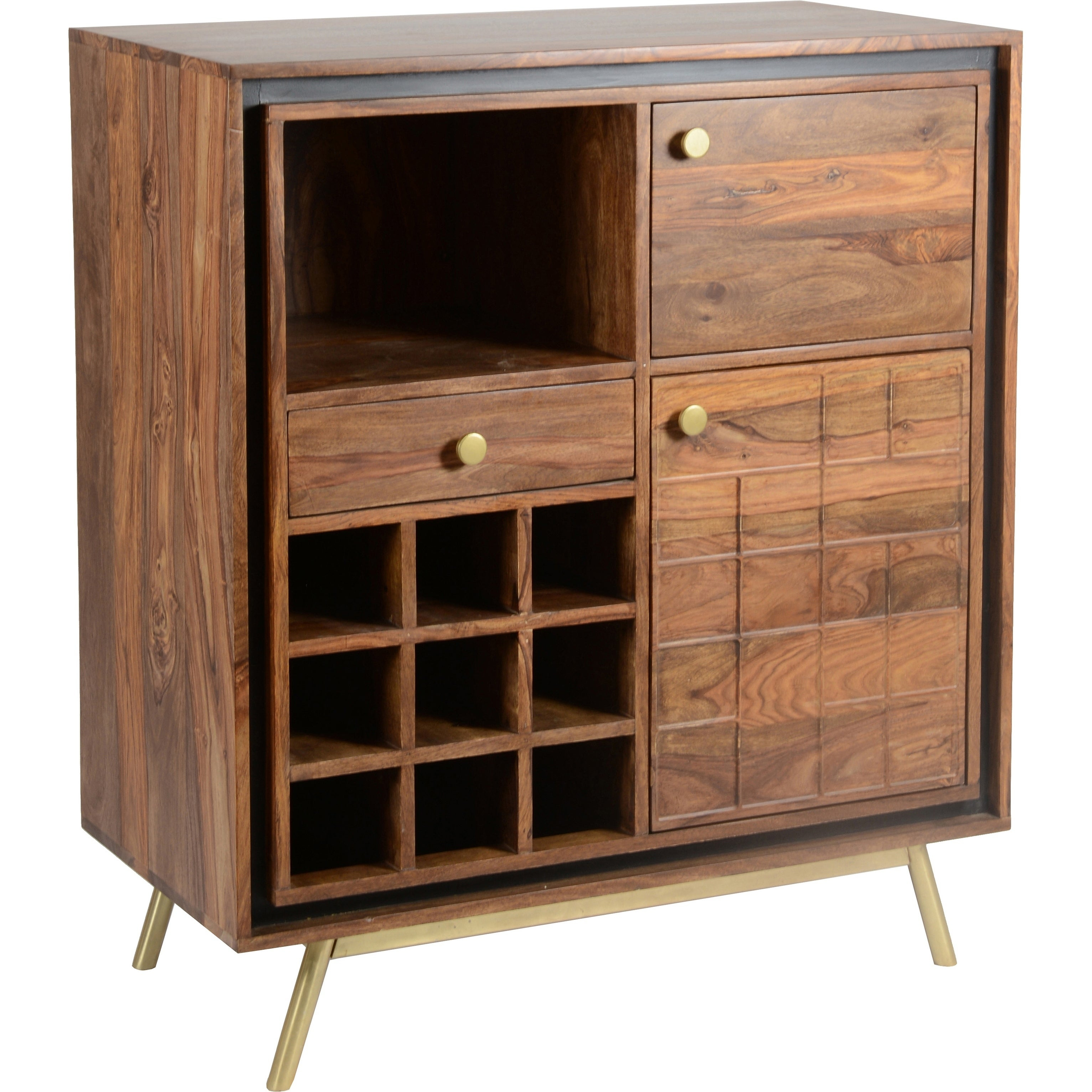 Aurelle Home Othello Brass Wood Mid Century Modern Bar Cabinet 39 X 35 X 18 intended for proportions 3064 X 3064