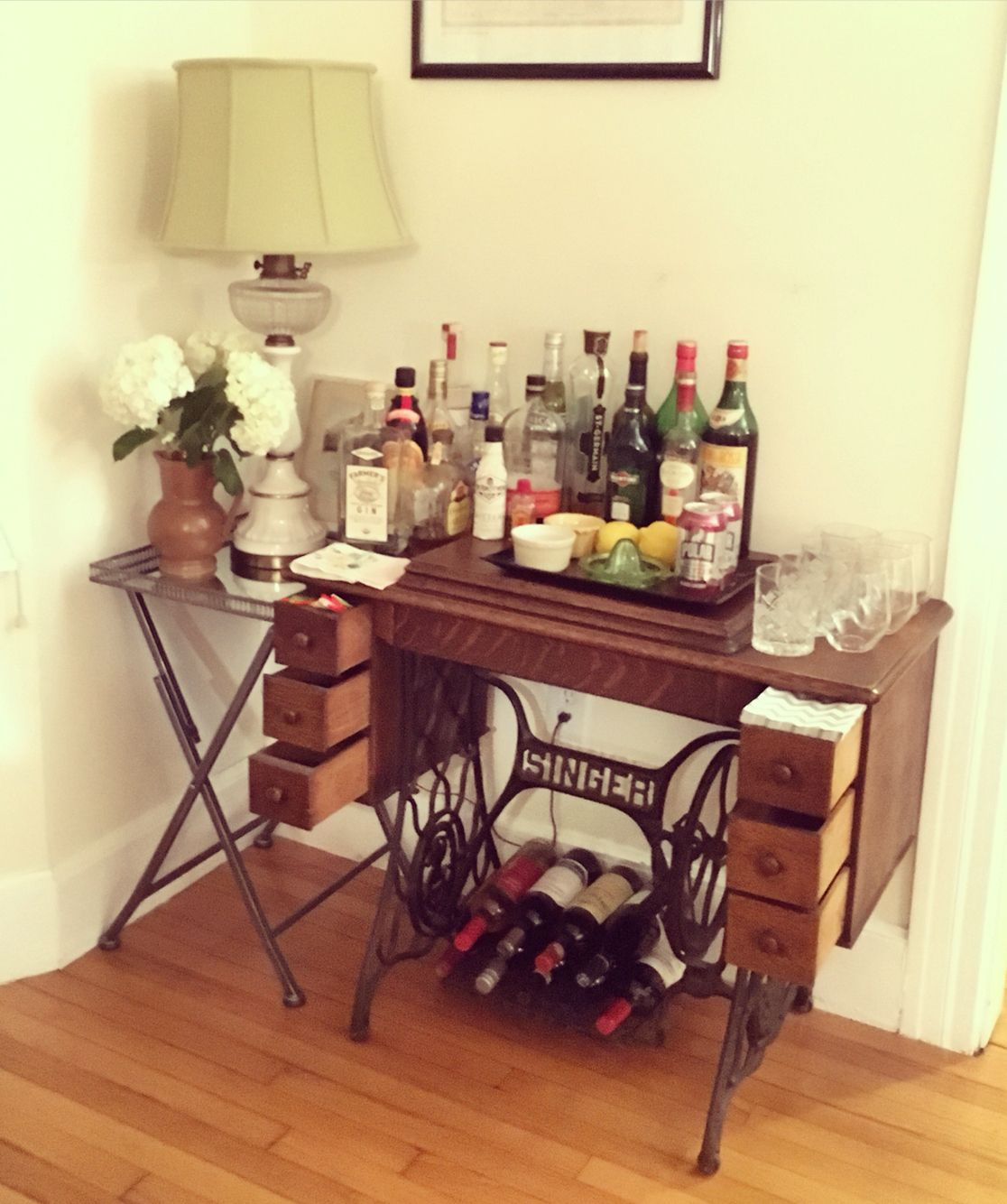 Bar Cart From Vintage Singer Sewing Table In 2019 Diy pertaining to sizing 1116 X 1334