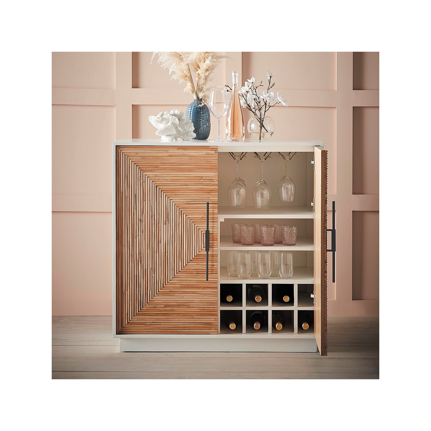 Cabana Bar Cabinet Natural And White for dimensions 1500 X 1500