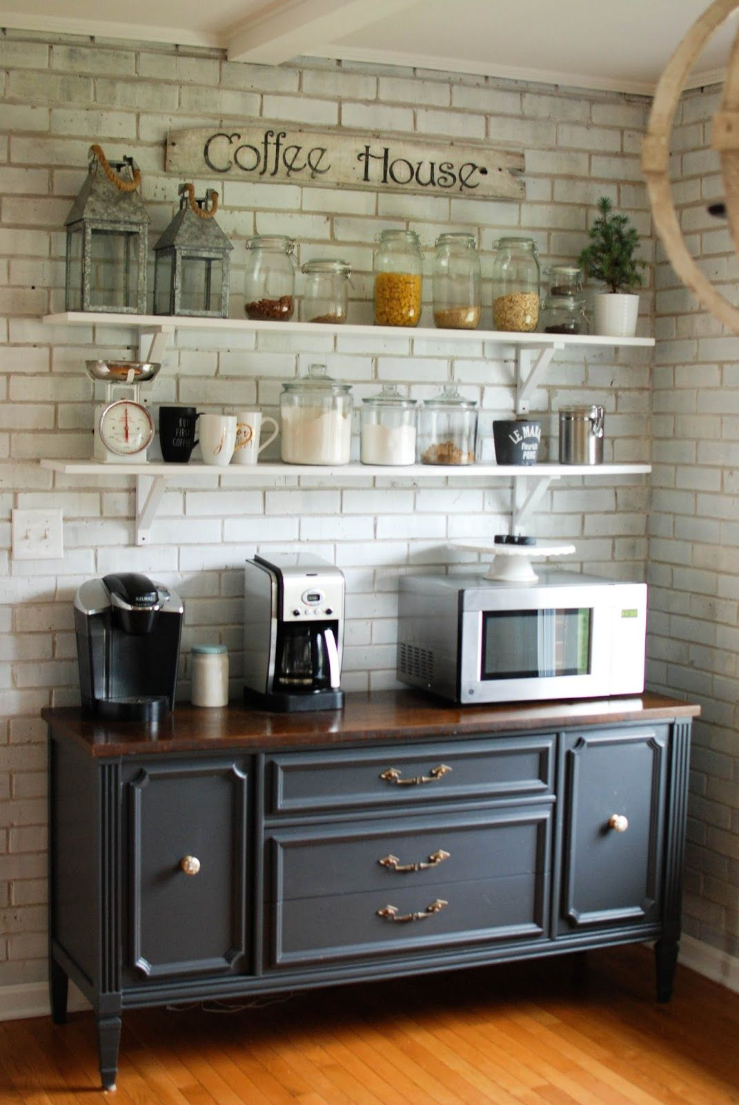 Caught In Grace Open Shelves Coffee Bar Buffet Our Home intended for proportions 1071 X 1600