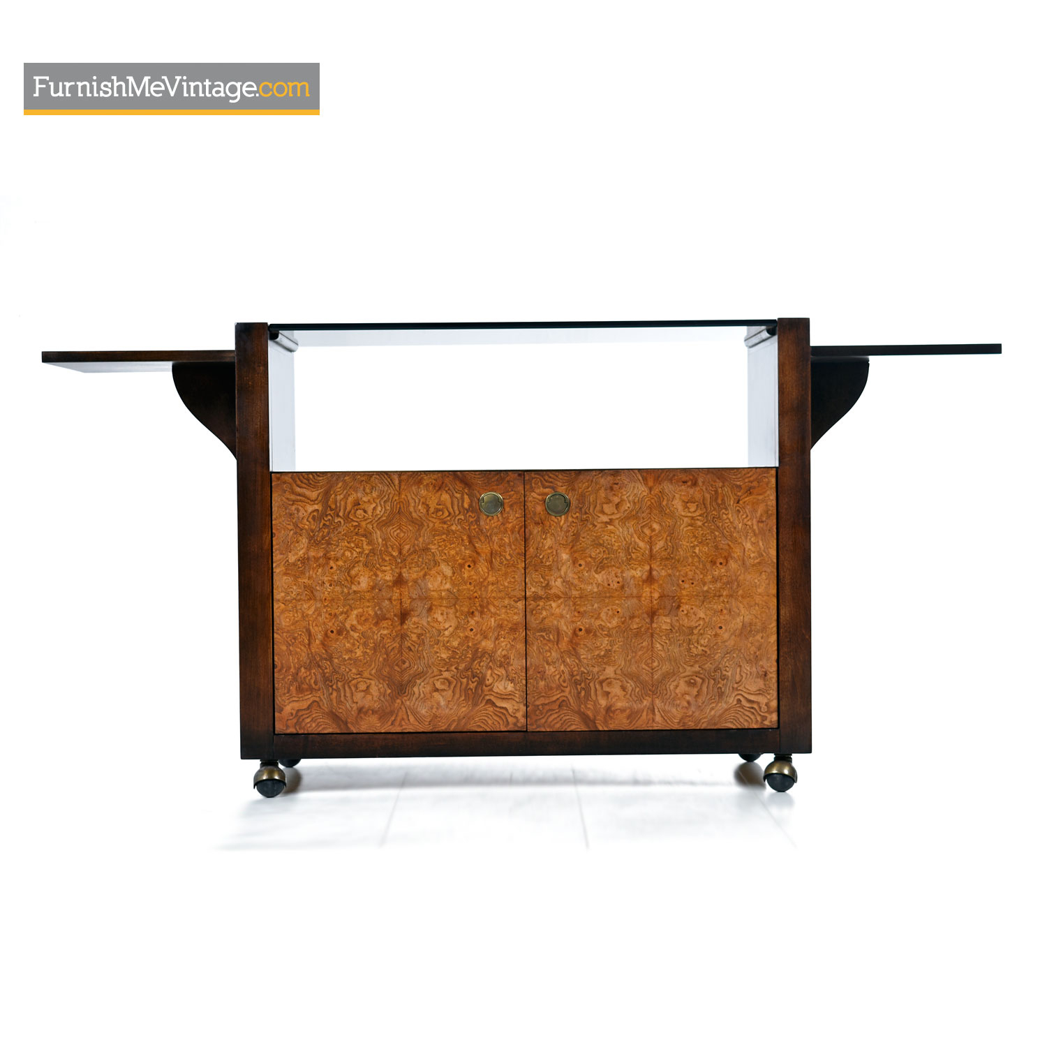 Century Furniture Campaign Style Brass Accent Burl Wood Server Dry Bar Cabinet within proportions 1500 X 1500