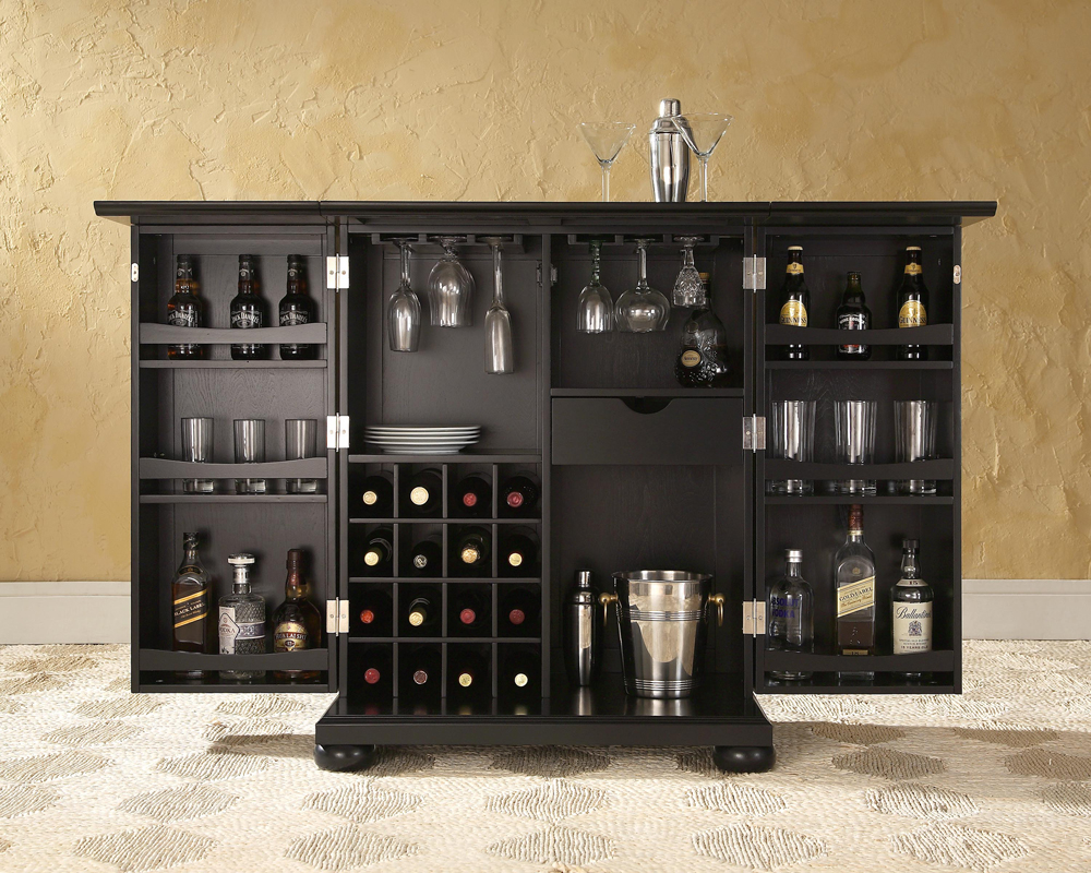 Crosley Furniture Alexandria Expandable Bar Cabinet In Black Finish Kf40001abk within measurements 1000 X 800