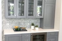 Custom Built In Bar With Grey Cabinetry And Wallpaper intended for dimensions 2448 X 3264