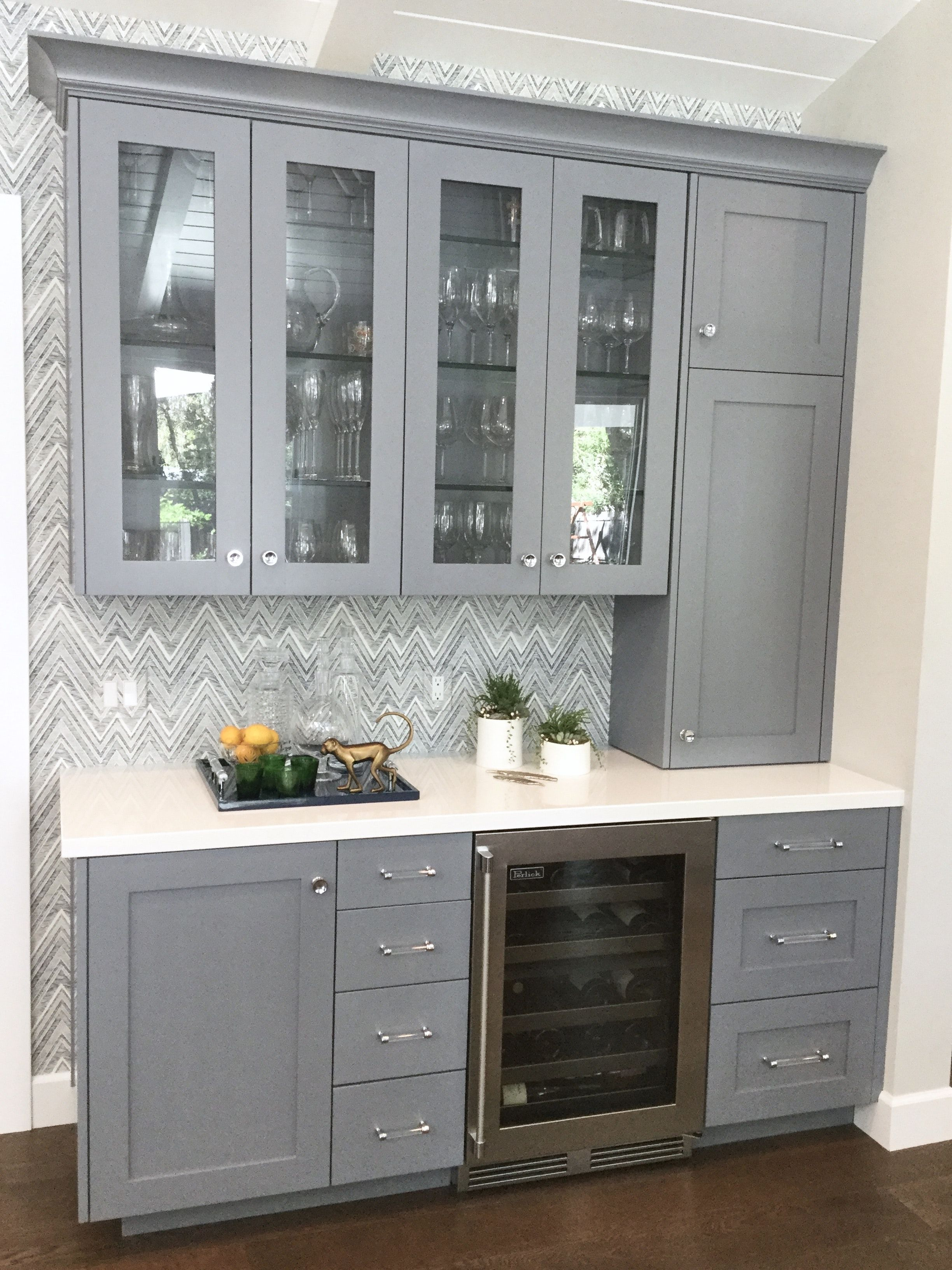 Custom Built In Bar With Grey Cabinetry And Wallpaper intended for size 2448 X 3264