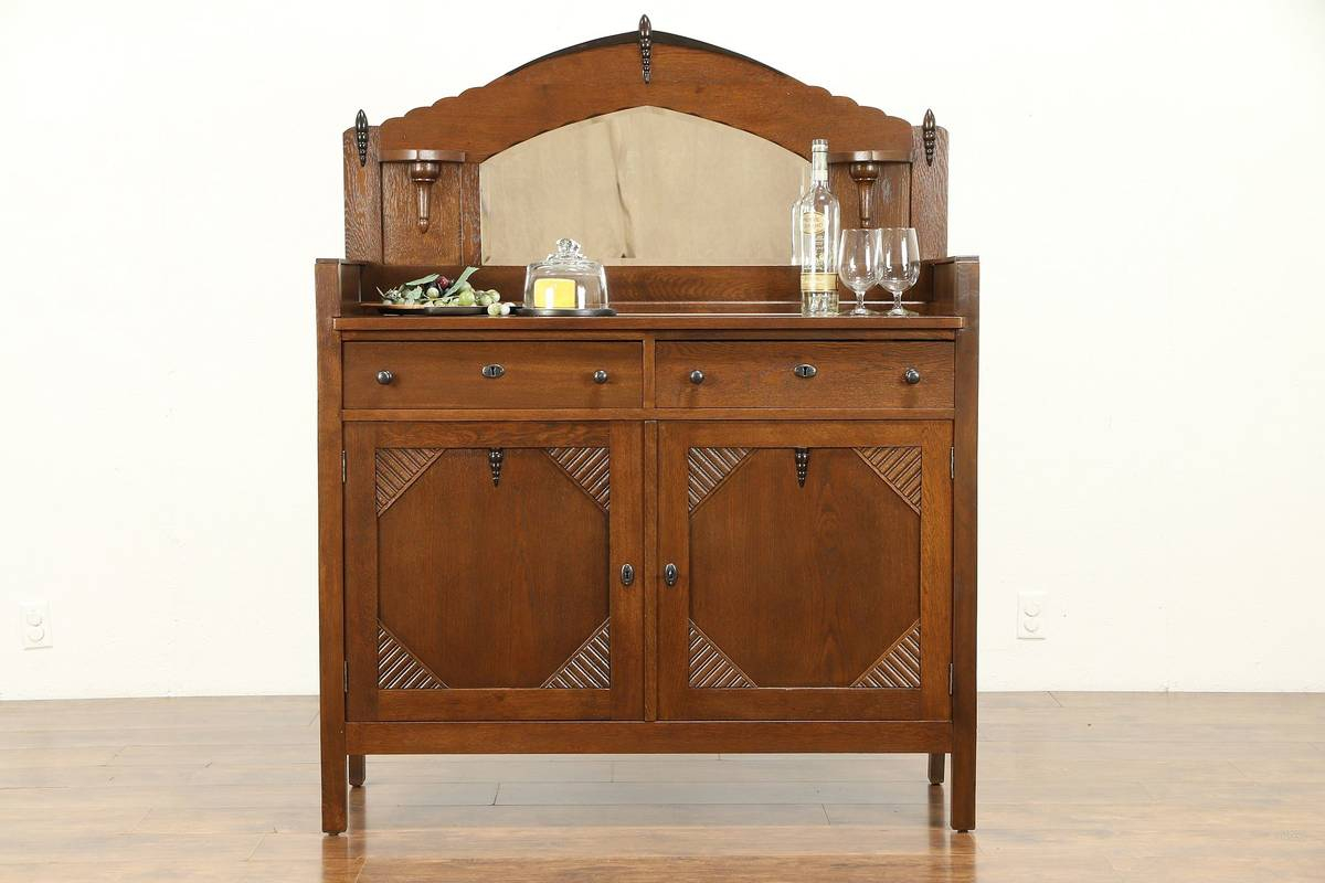 Details About Art Deco Oak English Sideboard Server Bar Cabinet Buffet Mirror 31011 inside dimensions 1200 X 800