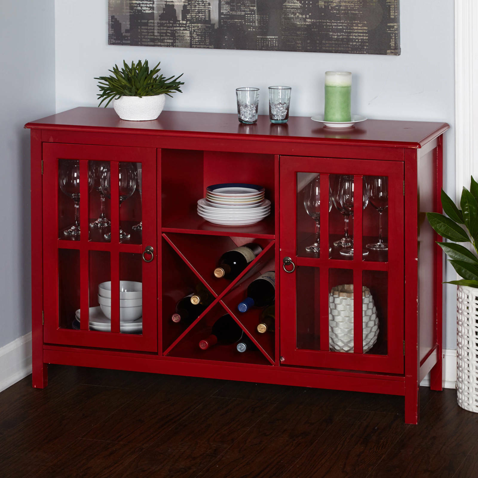 Details About Wine Buffet Sideboard Cabinet Rack Bar Plates Glasses Storage Kitchen Table Red within dimensions 1600 X 1600