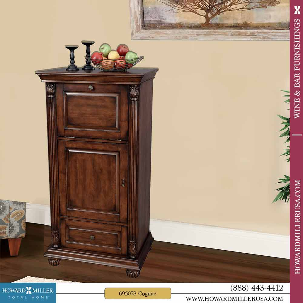 Distressed Cherry Carved Columns Wine Spirits Storage Bar Cabinet 695078 Howard Miller for proportions 1000 X 1000